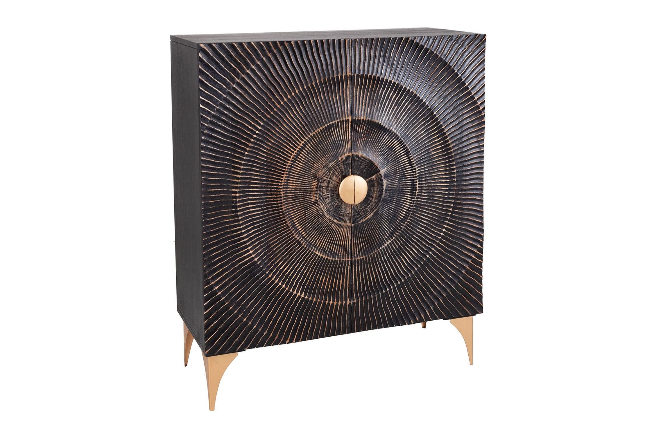 Licht-Erlebnisse Kommode EIROS, Schwarz Gold H: 120 cm Mangoholz Metall Handarbeit Ornament