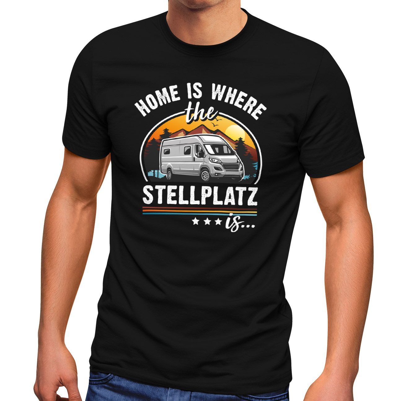 Print-Shirt Herren T-Shirt Camping Home is where the Stellplatz is Geschenke für