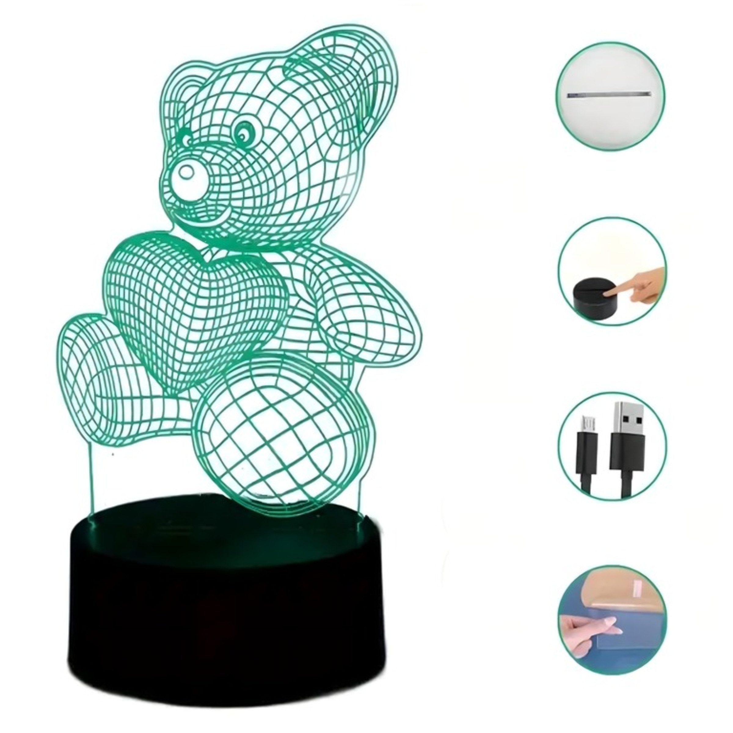 Realb2b LED Nachtlicht LED Nachtlicht Teddybär 3D Illusion Kinderzimmer USB Touch Lampe, LED fest integriert, Warmweiß, 3D Effekt Touch USB warmweiß dekorativ Kinderzimmer Lampe