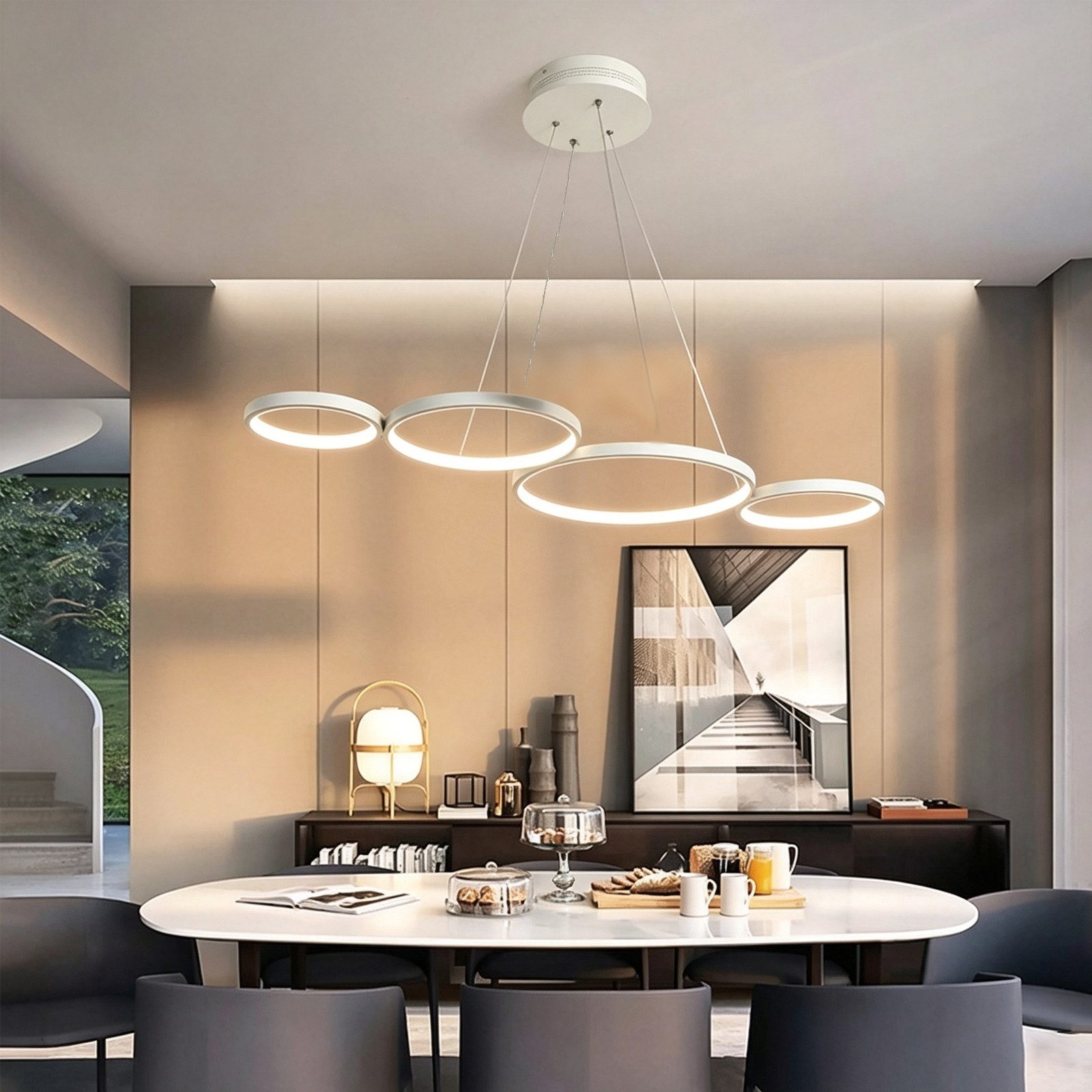 oyajia LED Pendelleuchte 30W LED Pendelleuchte 88cm, Dimmbar Hängelampe Esstisch Küchenlampe, LED fest integriert, Warmweiß, Naturweiß, Kaltweiß, 3000K-6500K mi – Bild 3 von 5