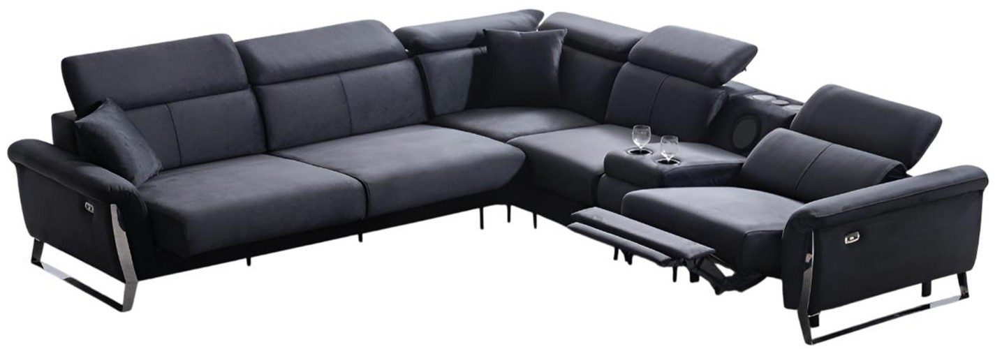 JVmoebel Ecksofa Blaues Designer Sofa mit Fußstütze und USB-Anschluss