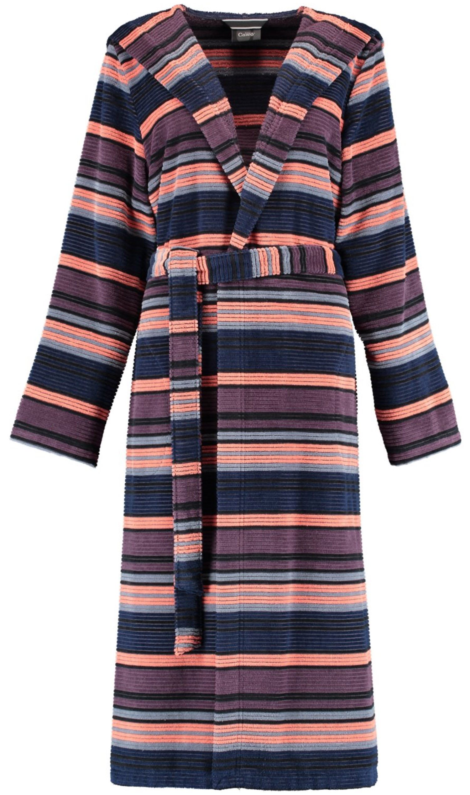 Cawö Damenbademantel Damen Bademantel, Langform, Baumwolle, Kapuze, Gürtel, Modisches Design