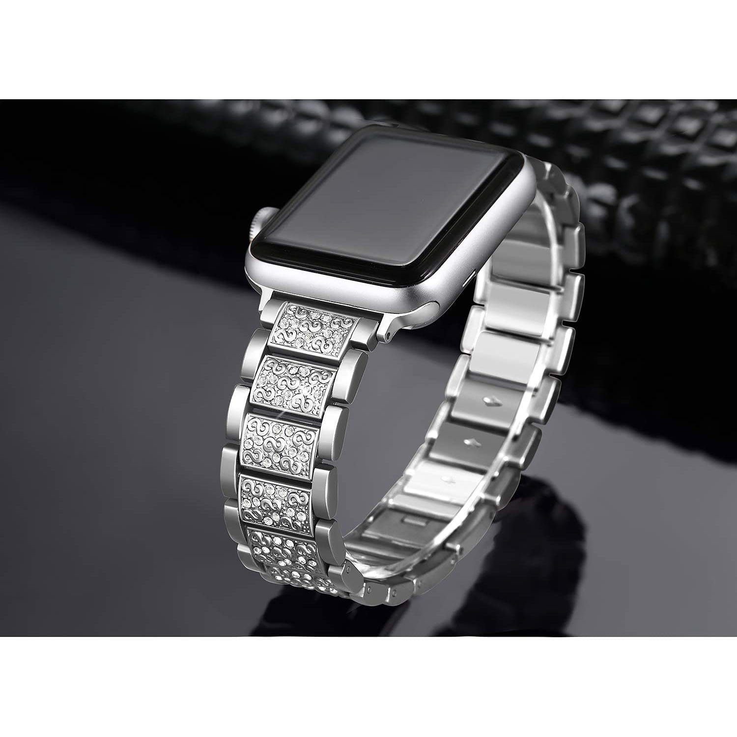Watch Apple Armband«Für Band, zggzerg Uhrenarmband Edelstahl Strass Silber Diamant Metall