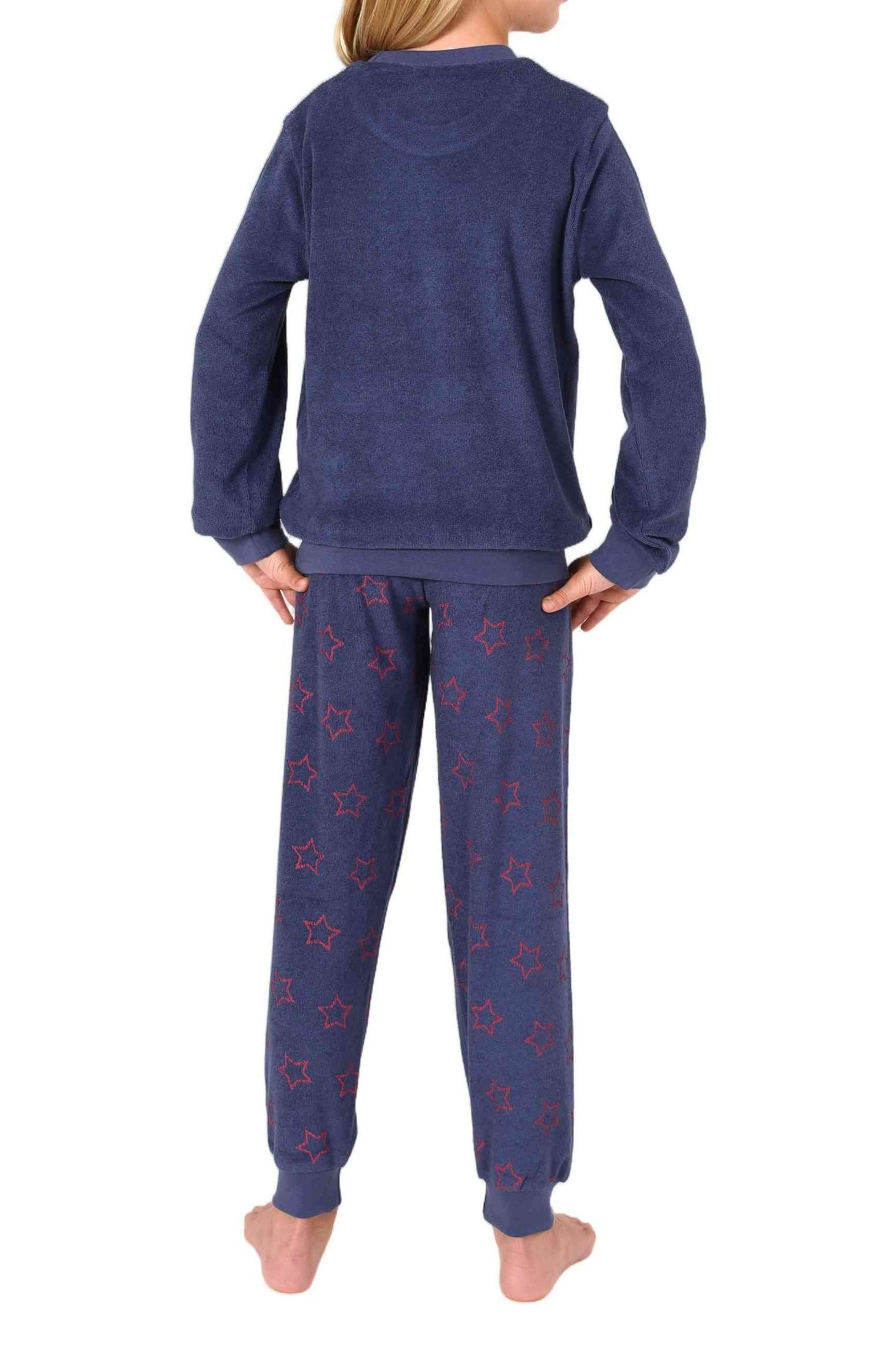 Normann Pyjama Normann Mädchen Frottee Schlafanzug lang mit Bündchen + Sterneoptik – Bild 4 von 5