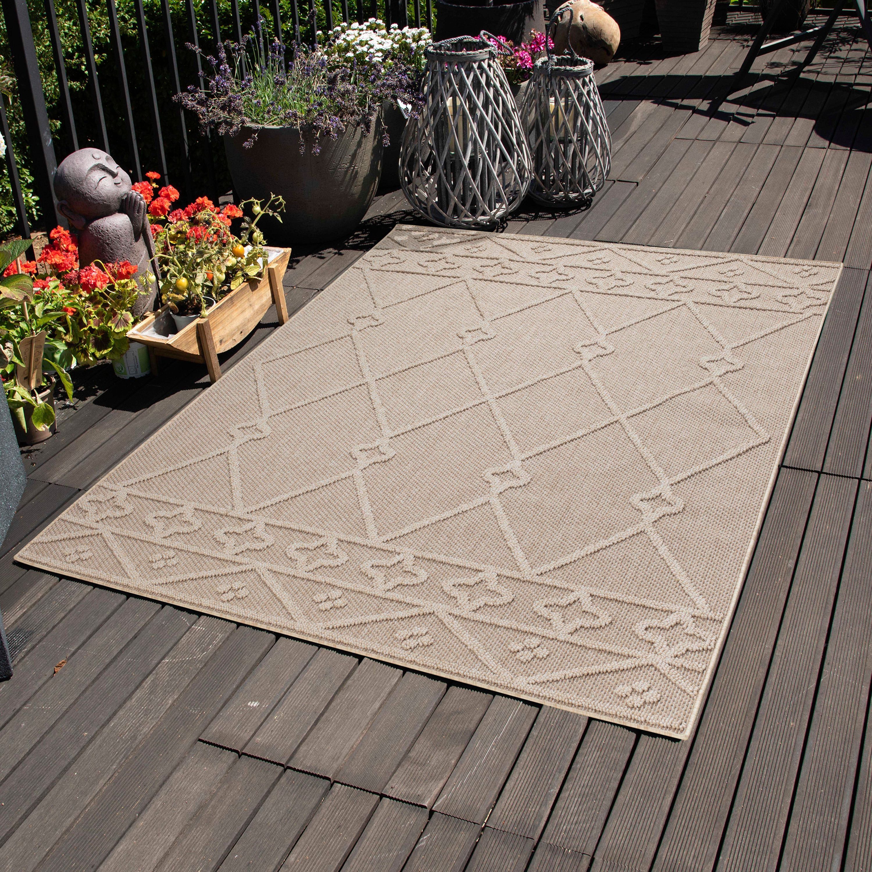 Outdoorteppich Berber Design, Carpettex, Läufer, Höhe: 8 mm, In& Outdoor Teppich Beige Berber Design für Küchen Balkon Terrasse