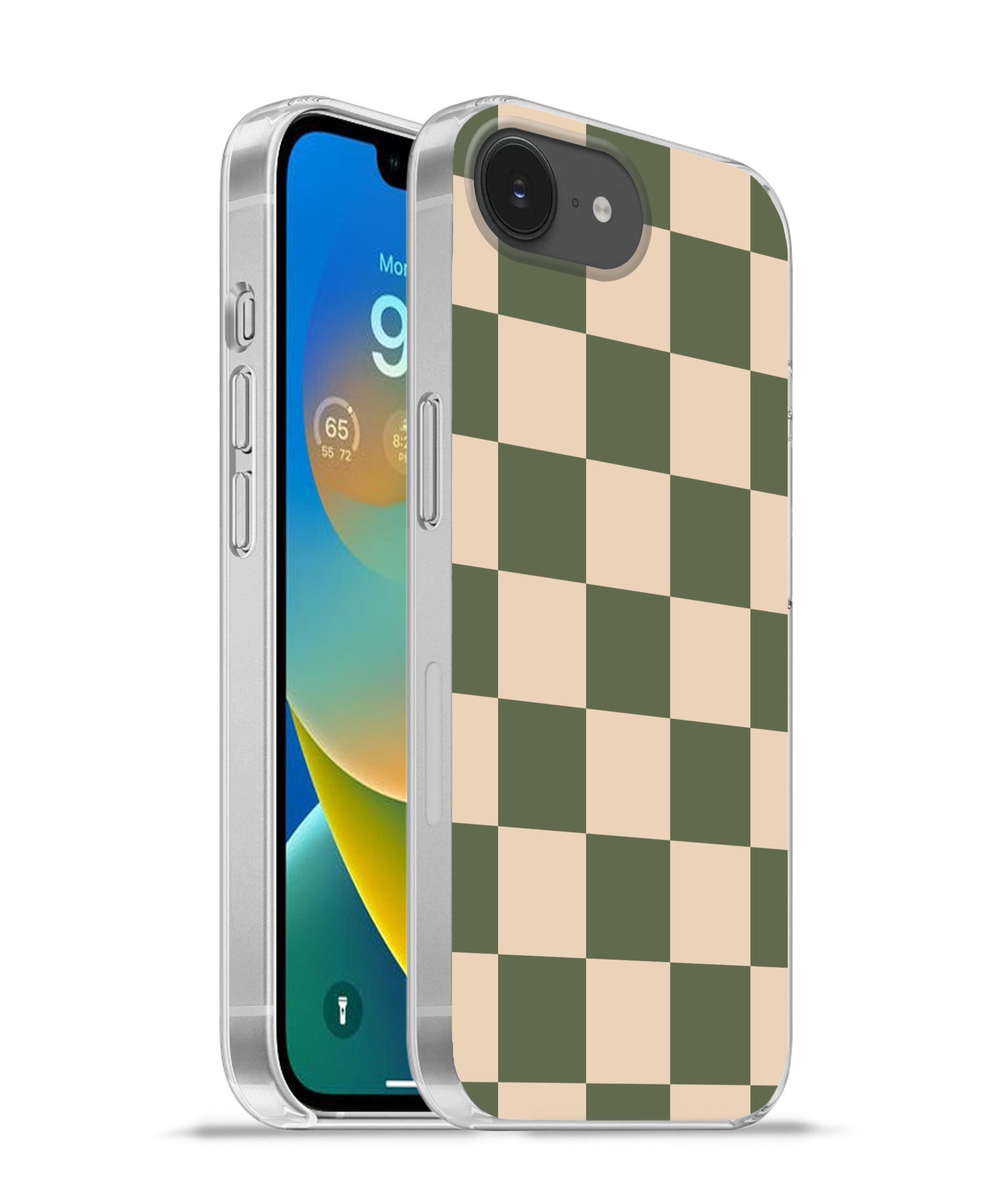 MuchoWow Handyhülle für Apple iPhone 16e Schachbrettmuster - Grün - Beige - Blöcke, Smartphone-Bumper, Print, Handy Schutzhülle Dünn