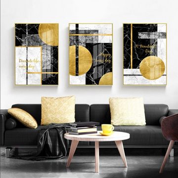 TPFLiving Kunstdruck (OHNE RAHMEN) Poster - Leinwand - Wandbild, Abstrakte Formen mit Zitaten - (Motive in verschiedenen Größen - auch im 3-er Set erhältlich), Farben: Gold, Schwarz, Grau - Größe: 13x18cm