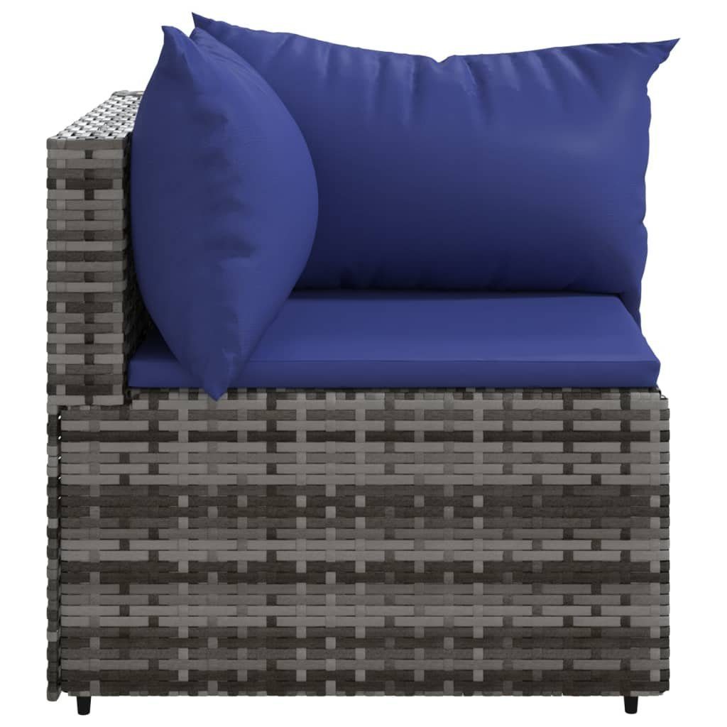 vidaXL Loungesofa Garten-Ecksofa Teile Grau Blau und Kissen Poly mit Rattan, 1 Grau