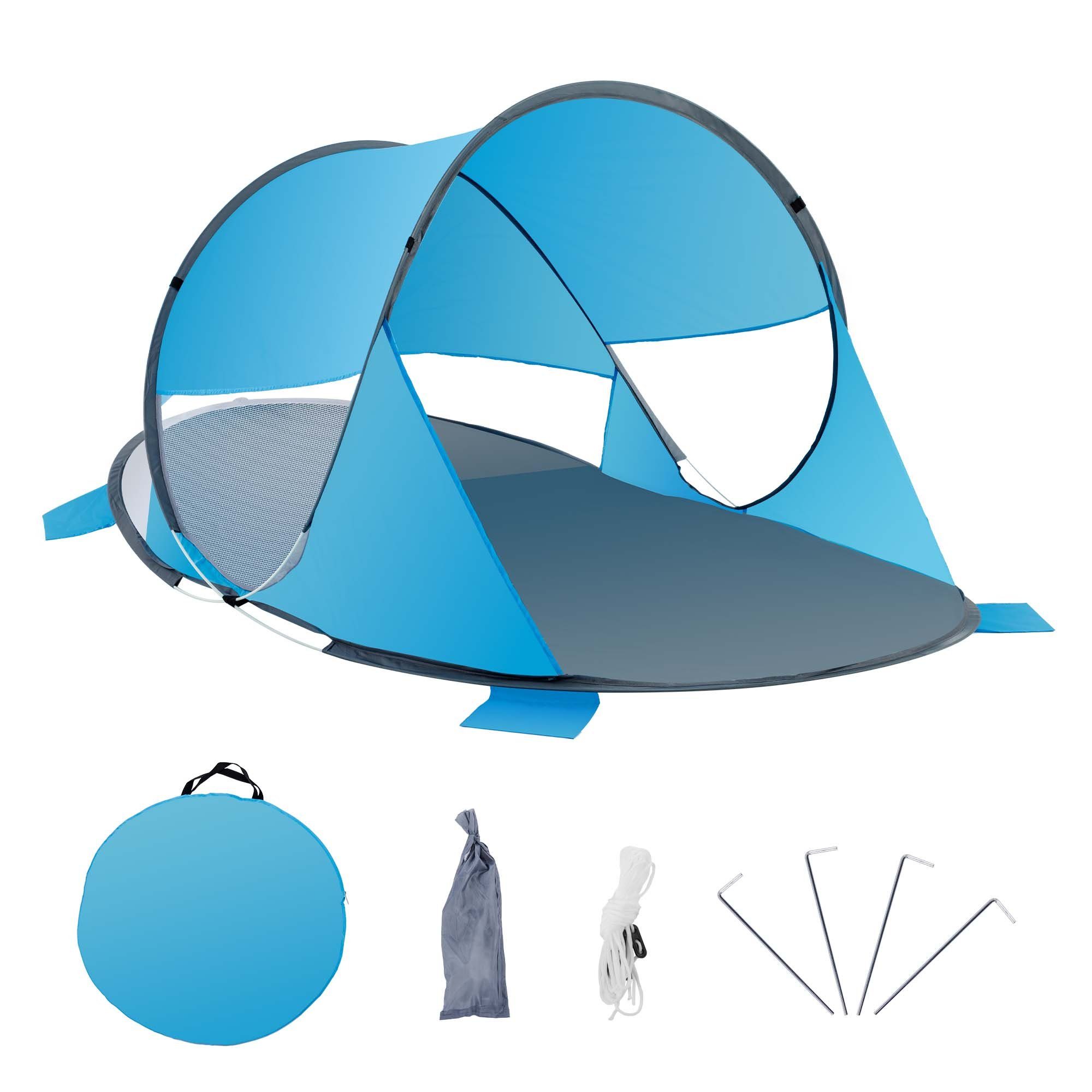 Duhome Strandmuschel, Strandmuschel Pop Up Strandzelt Wetter- und Sichtschutz Polyester Zelt Grau+Blau