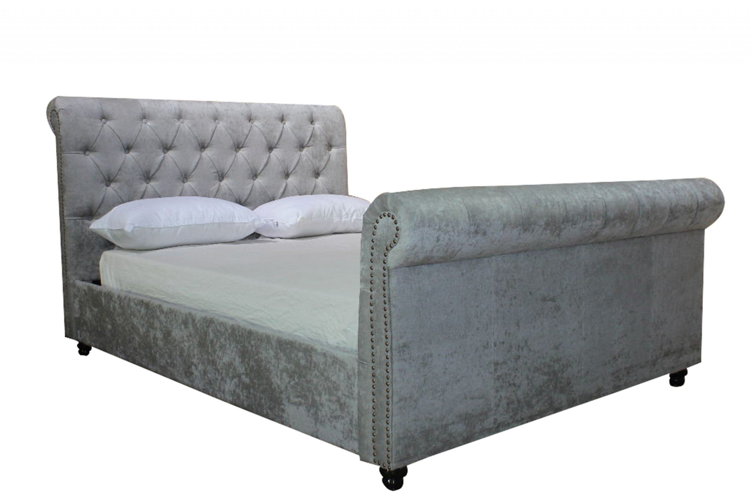 Polsterbett Chesterfield Bett aus Samt und Leder im eleganten Design