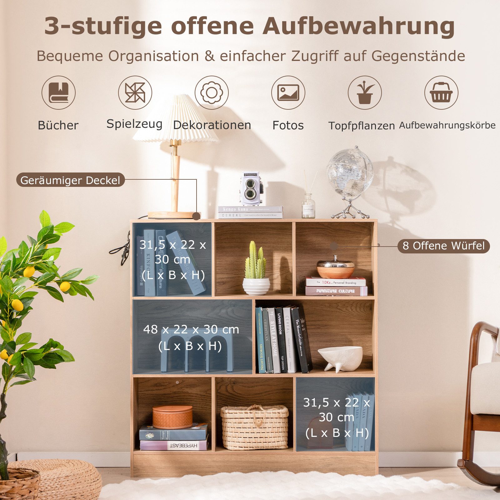 KOMFOTTEU Bücherregal, 3 Ebenen Würfelregal mit günstig online kaufen