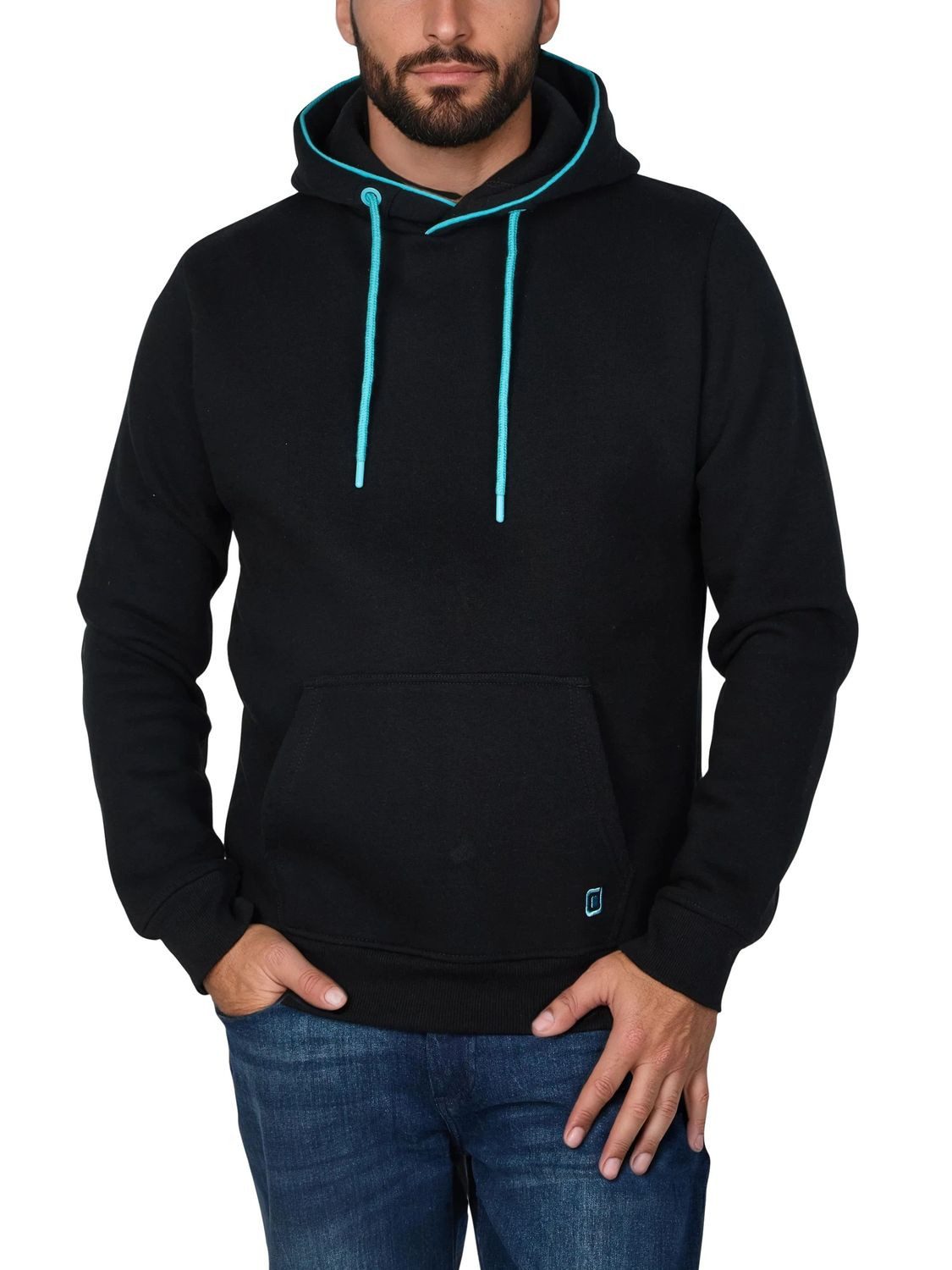 riverso Kapuzenpullover Herren Hoodie RIVSandro Regular Fit Longsleeve Sweatshirt mit Cross-Over-Kragen und Kängurutasche
