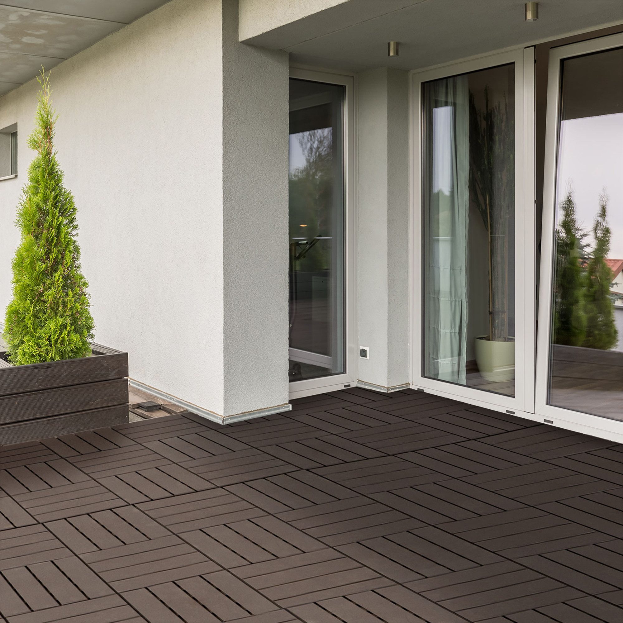 Outsunny Klickfliesen Terrassenfliesen Fliese mit Klicksystem Drainagefunktion Braun, Bodenfliese, 1 St., 9 er Set Terassenfliesen, 30cm x 30cm x 2cm