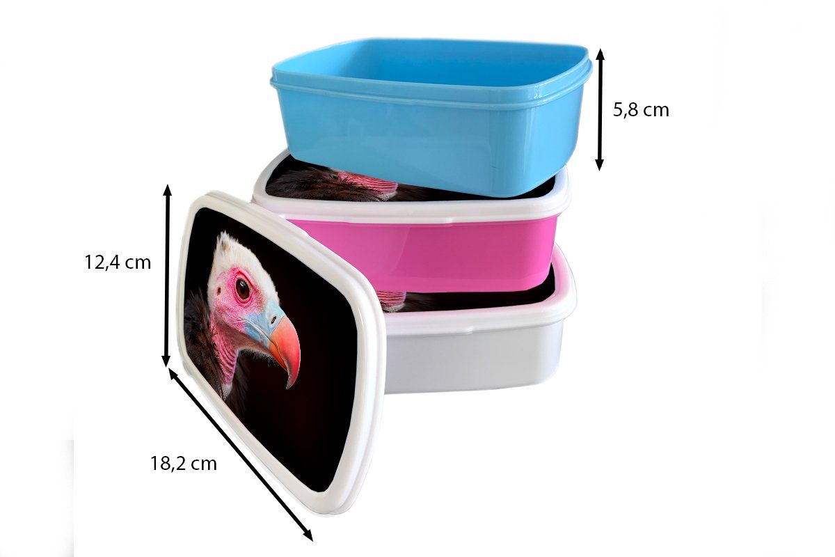 Brotdose Kunststoff Schnabel, für Erwachsene, Brotbox - Vogel MuchoWow (2-tlg), Snackbox, rosa Mädchen, Kunststoff, Lunchbox Geier Kinder, -
