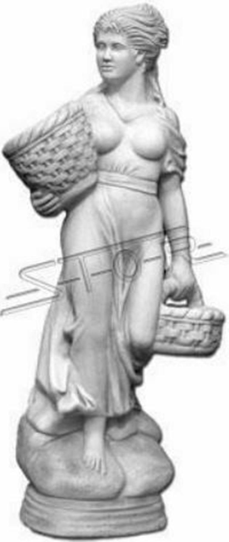 JVmoebel Skulptur Antik Stil 590 Skulptur Designer Figuren Garten Korb mit Frau Figur