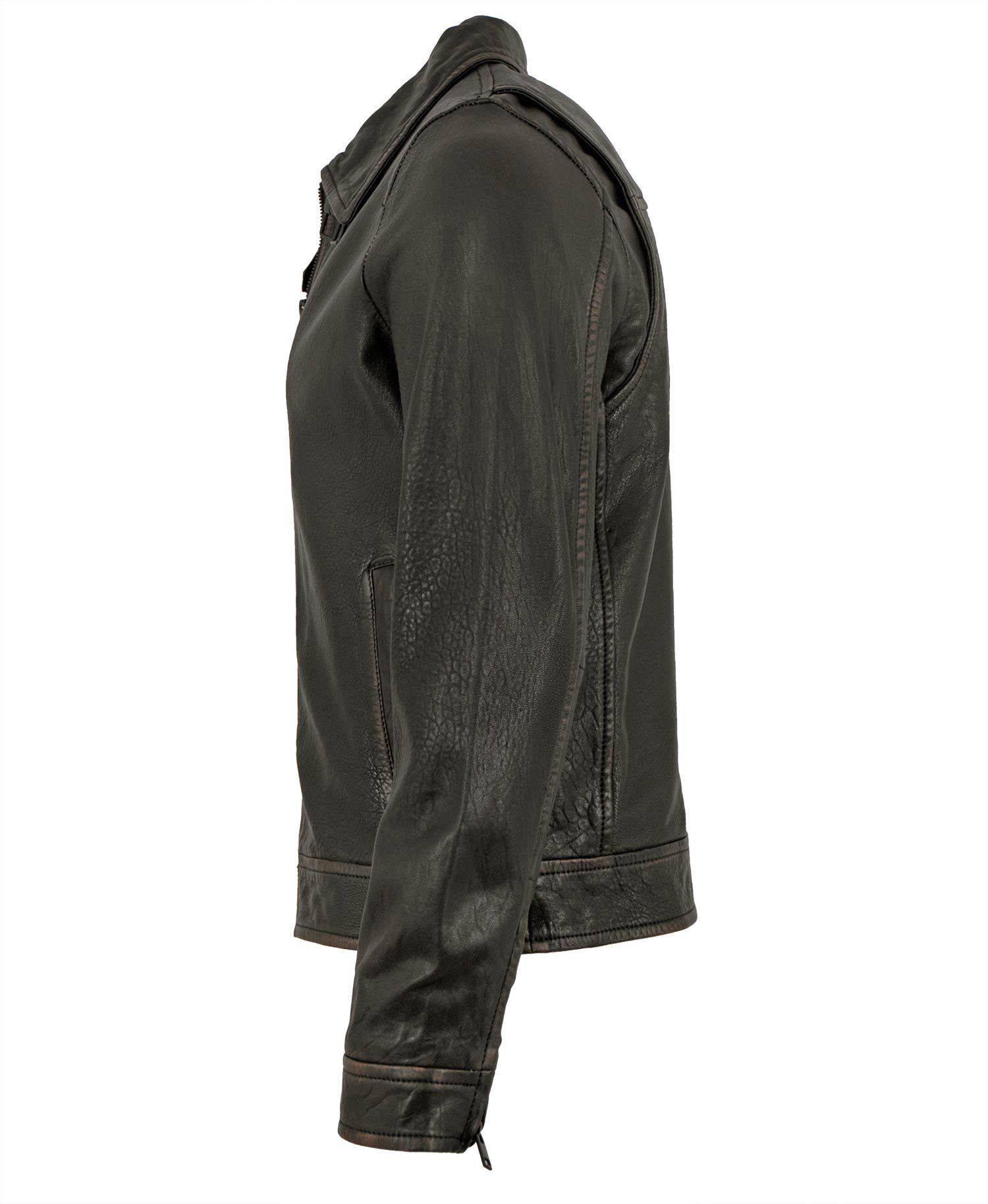 Maddox Lederjacke Harley MADDOX - Herren Lederjacke Neuseeländisches Lammnappa schwarz-beige