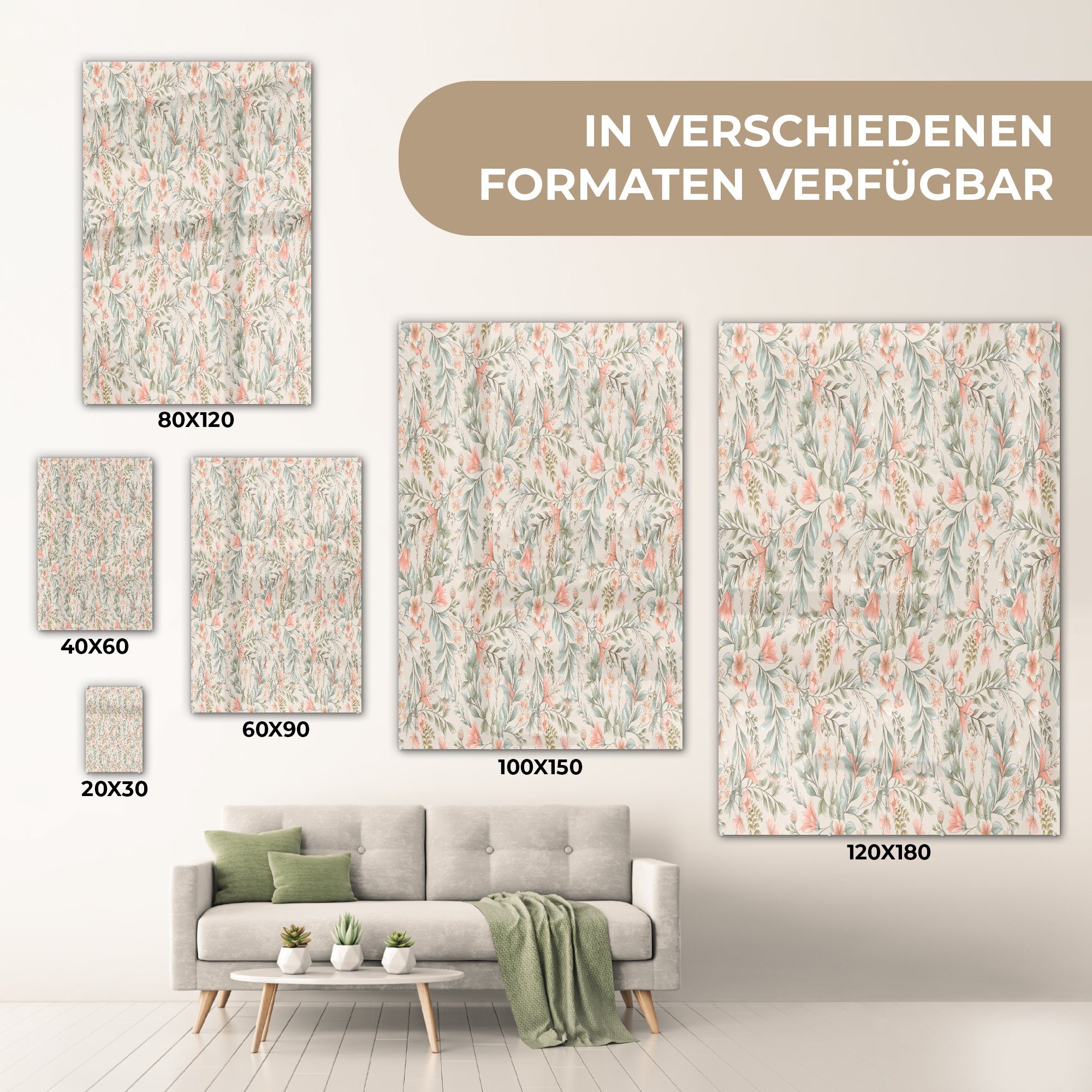 - auf - Foto Blätter, MuchoWow St), Pastell Bilder (1 Wandbild Glasbilder Wanddekoration auf Blumen - - - Glas Acrylglasbild Glas