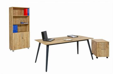 Furni24 Schreibtisch Schreibtisch Shift, 4 Fuß, 180 cm, Saphir Eiche Dekor/Anthrazit