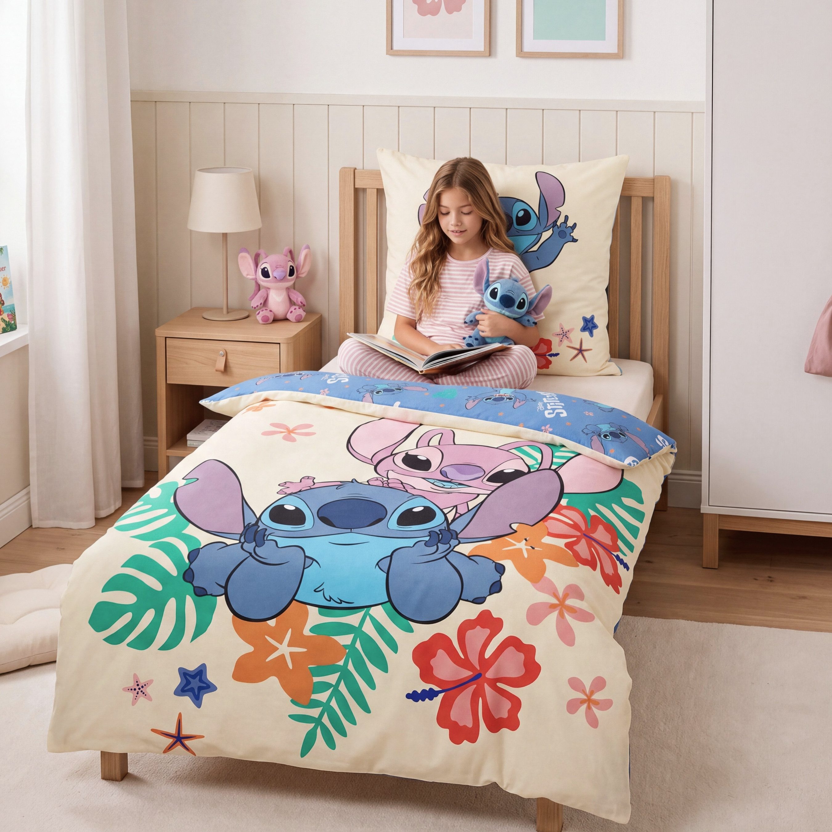 MTOnlinehandel Bettwäsche Lilo & Stitch 135x200 + 80x80 cm, 100 % Baumwolle, Renforcé, 2 teilig, Disney's Kinderbettwäsche mit Reißverschluss – Bild 3 von 5