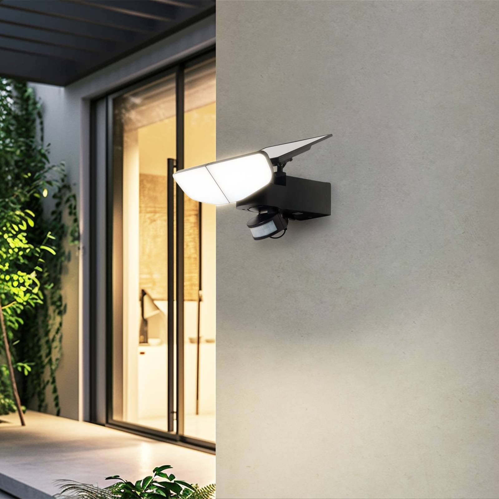Lindby Außen-Wandleuchte Naelin, LED, Kunststoff Schwarz warmweiß IP44mit Bewegungsmelder, LED 4,8 W gesamt, warmweiß