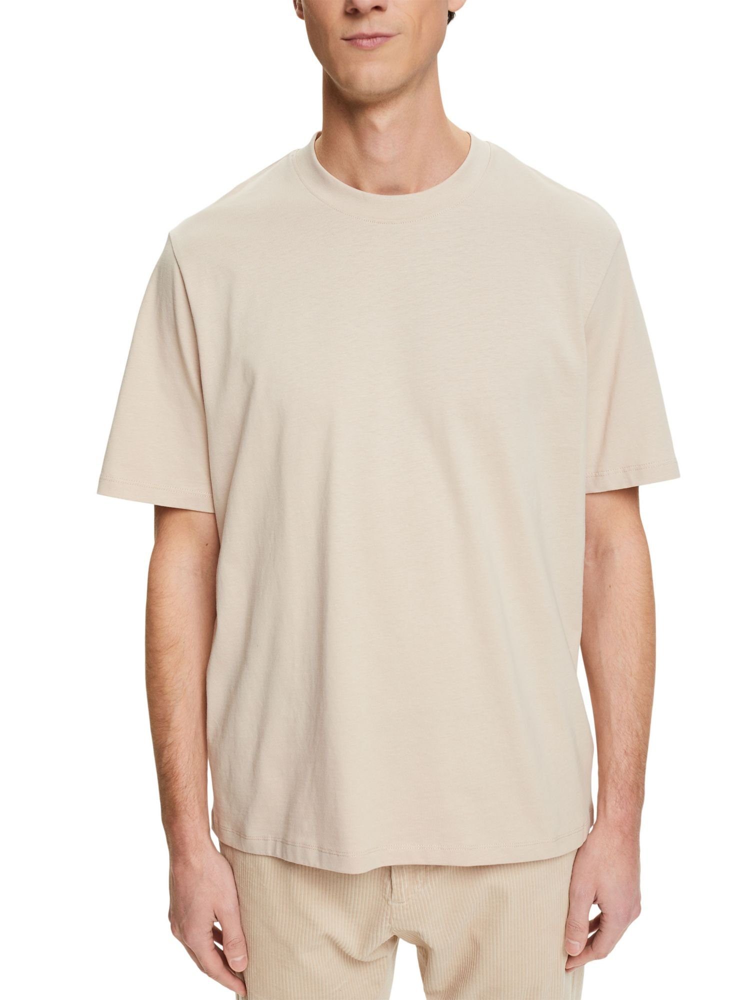 Esprit T-Shirt Baumwoll-T-Shirt mit Rundhalsausschnitt LIGHT TAUPE (1-tlg)