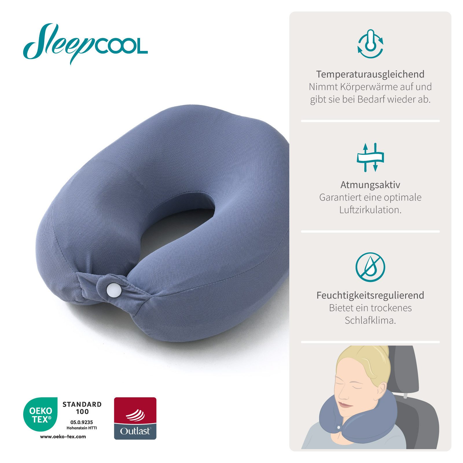 SleepCOOL Nackenrollen Rolle, Reisekissen Cool.NECK - Stützt den Nacken, kein Schwitzen