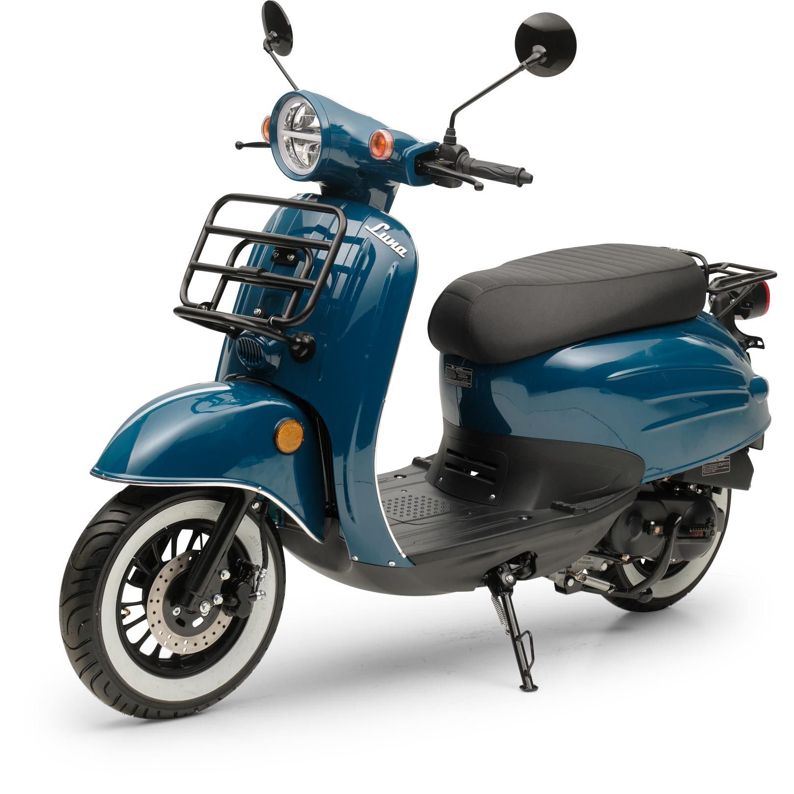 Burnout Motorroller Luna Ozeanblau, 50 ccm, 45 km/h, Euro 5, Unverwechselbares Retro Design, Moped
