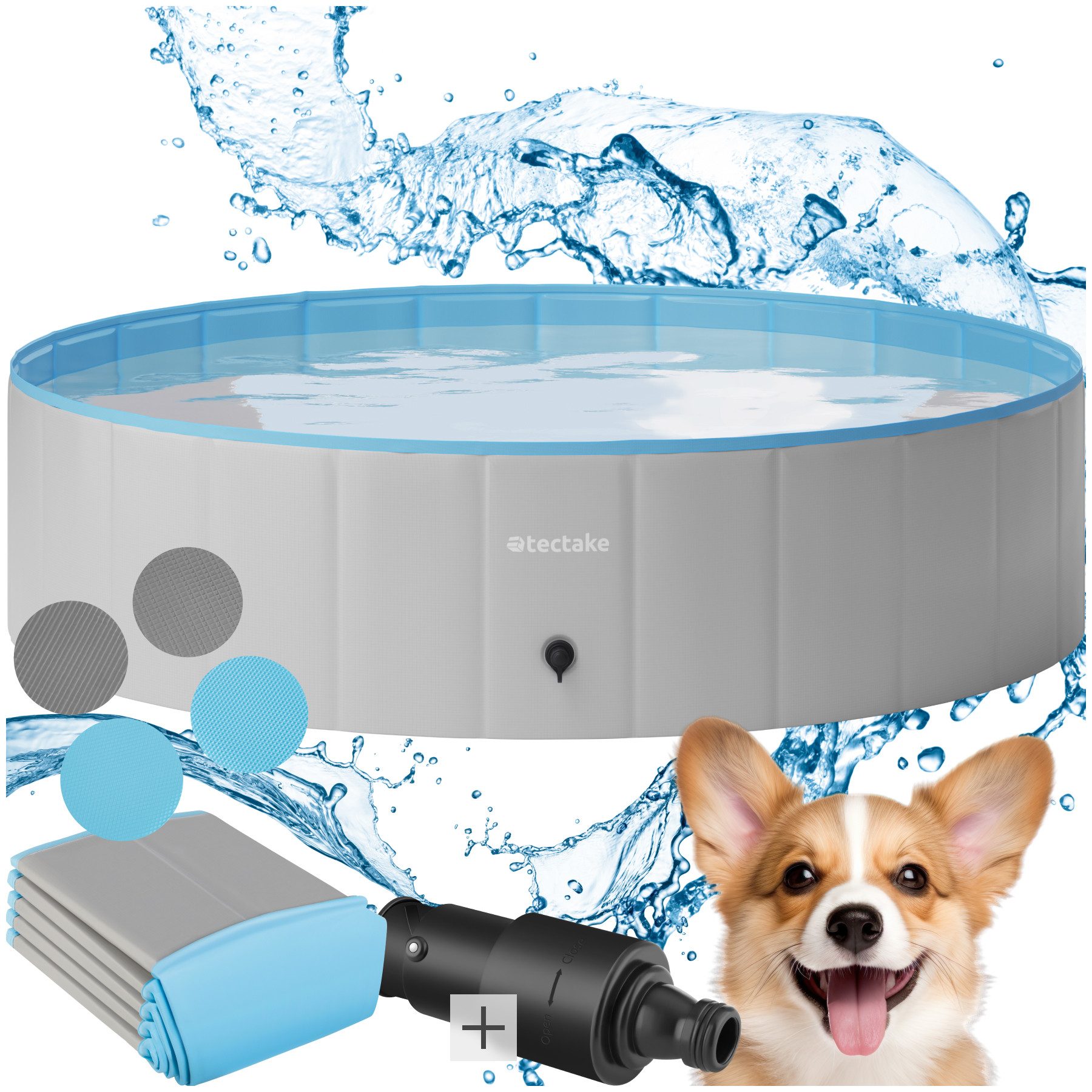 tectake Hundepool Hundebadewanne Nele, faltbar, mit Schlauchanschluss, verschiedene Größen