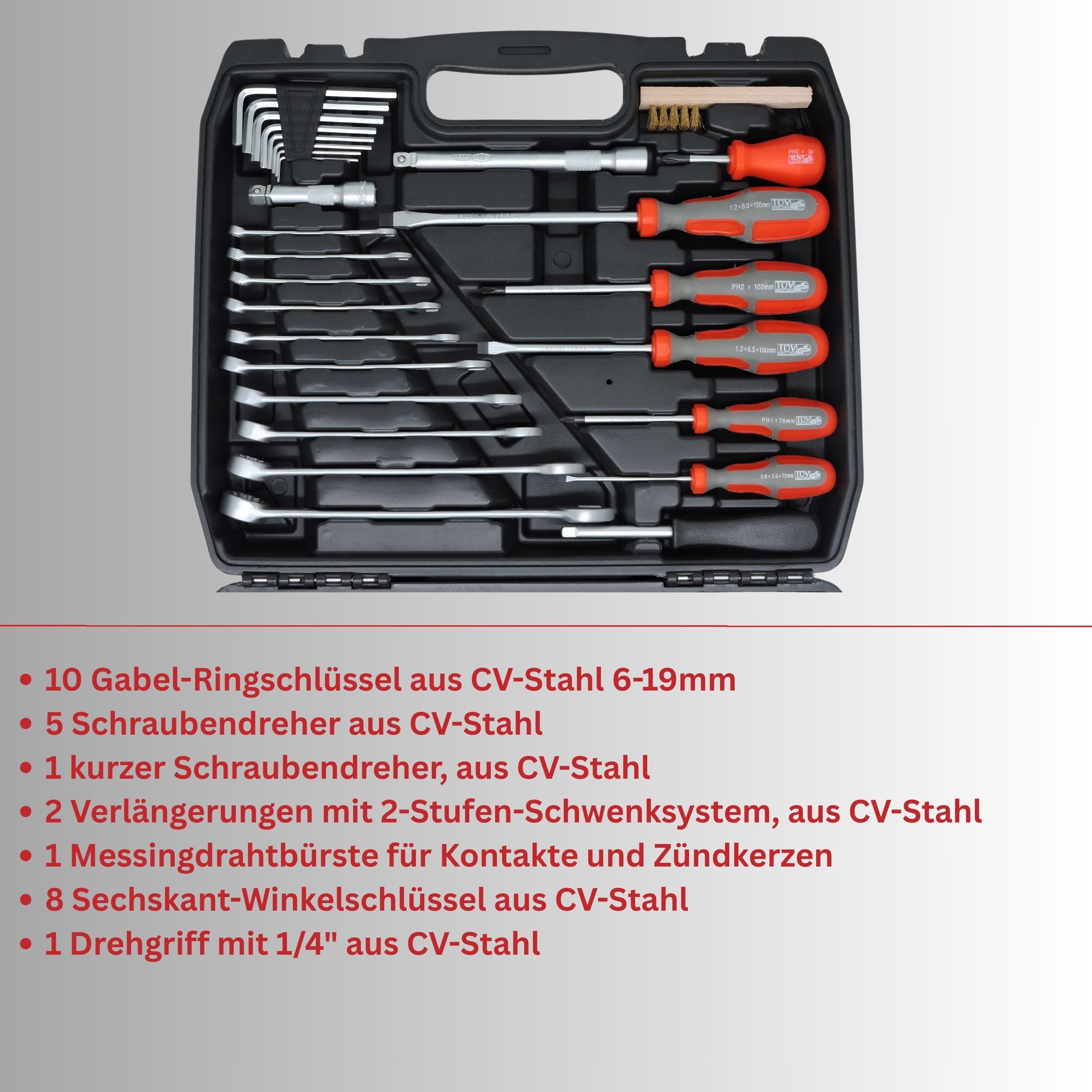 FAMEX Werkzeugset 144-50 Werkzeugkoffer bestückt, (Werkzeugkasten, 89-tlg., Werkzeugkiste), Werkzeug Satz, CV Stahl, Auto
