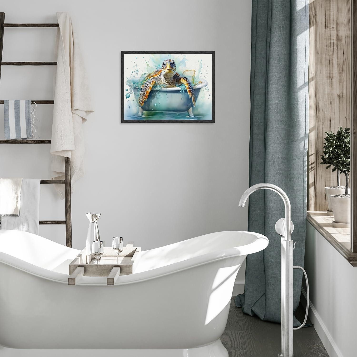 Dazzlewall Leinwandbild Seeschildkröte Badezimmer Leinwandbild Lustige günstig online kaufen