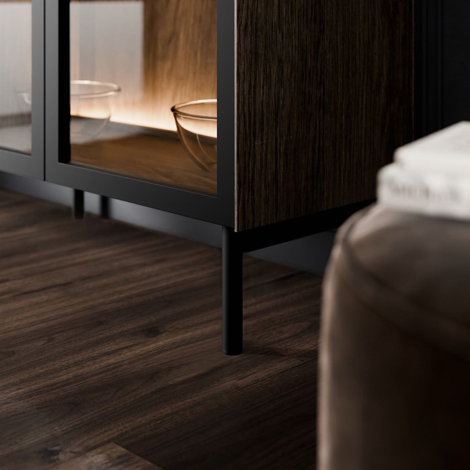 Lookway Glasvitrine LINEA LOFT Vitrine mit LED-Beleuchtung und Schubladen