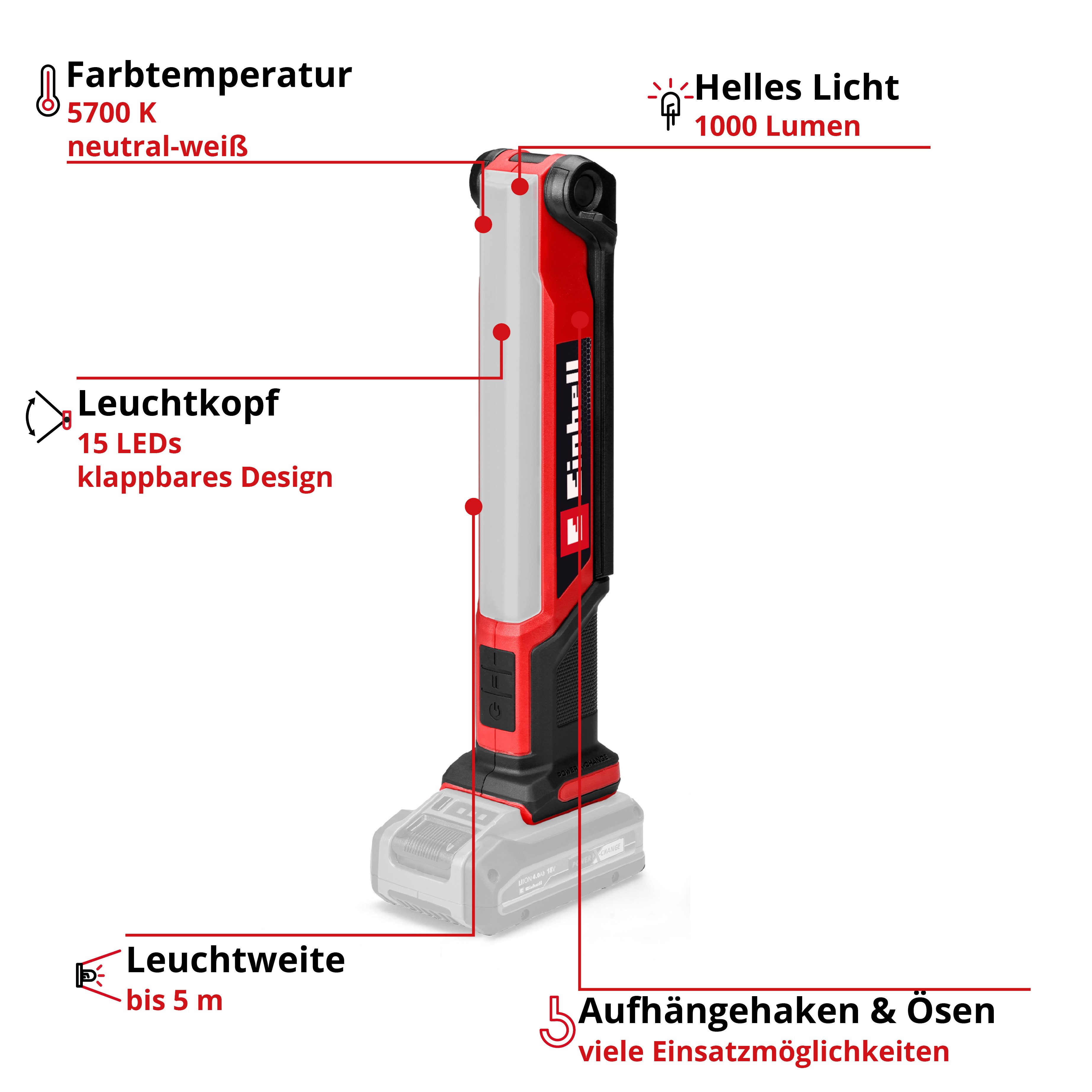 Einhell Handleuchte Akku-Lampe TE-CL 18/1000 S Li - Solo, ohne Akku und Ladegerät