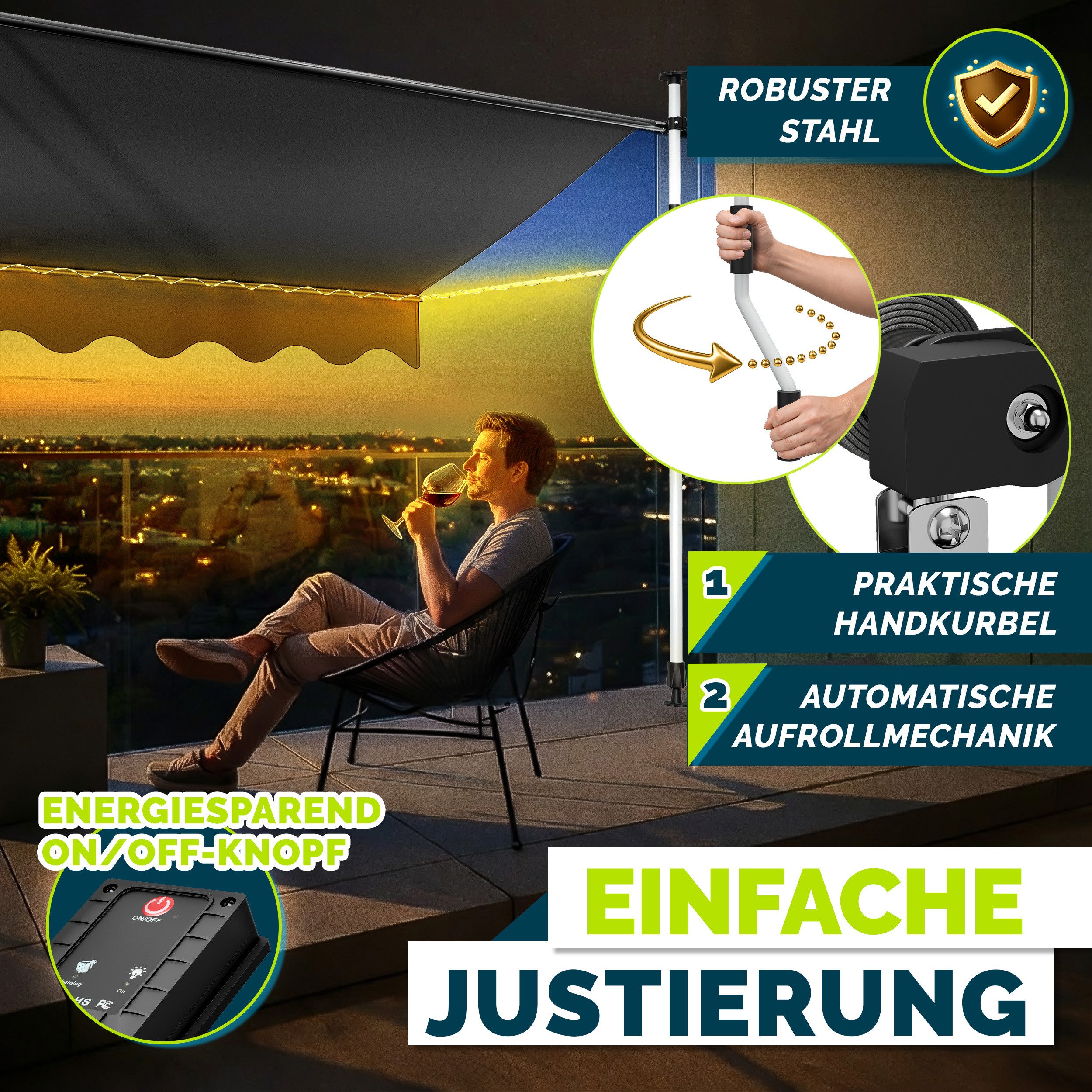 tillvex Klemmmarkise tillvex Balkonmarkise Markise Klemmmarkise Sonnenmarkise Handkurbel – Bild 5 von 5