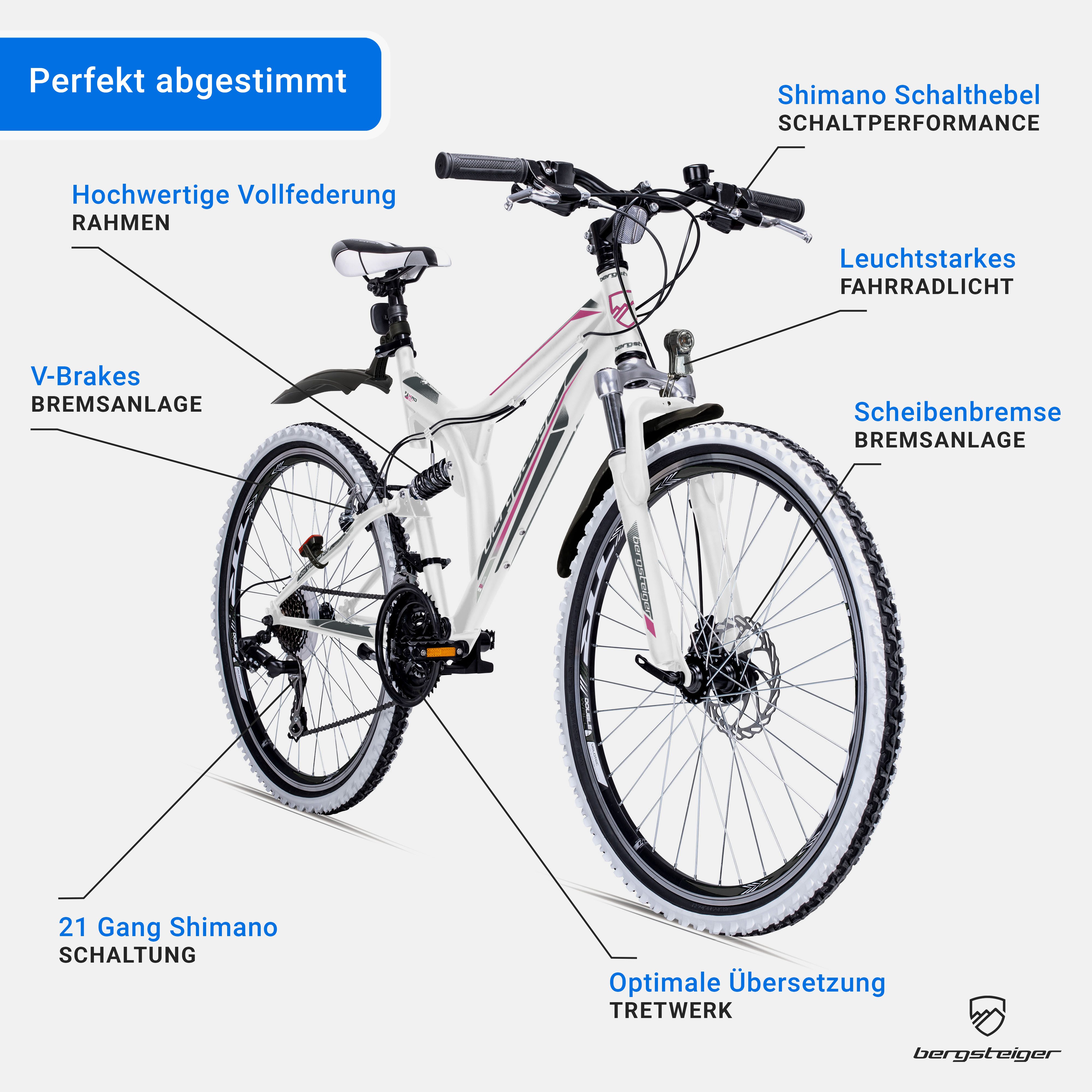 bergsteiger Mountainbike Phoenix 26 Zoll, geeignet ab 160 cm, Damen, Herren, 21 Gang Shimano Tourney RD-TY300 Schaltwerk, Kettenschaltung, Scheibenbremse, V-Bra – Bild 5 von 5