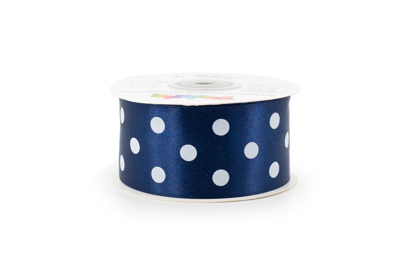 Thumbnail - Creativery Satinband, Satinband mit Punkten 38mm x 25m Rolle Dunkelblau