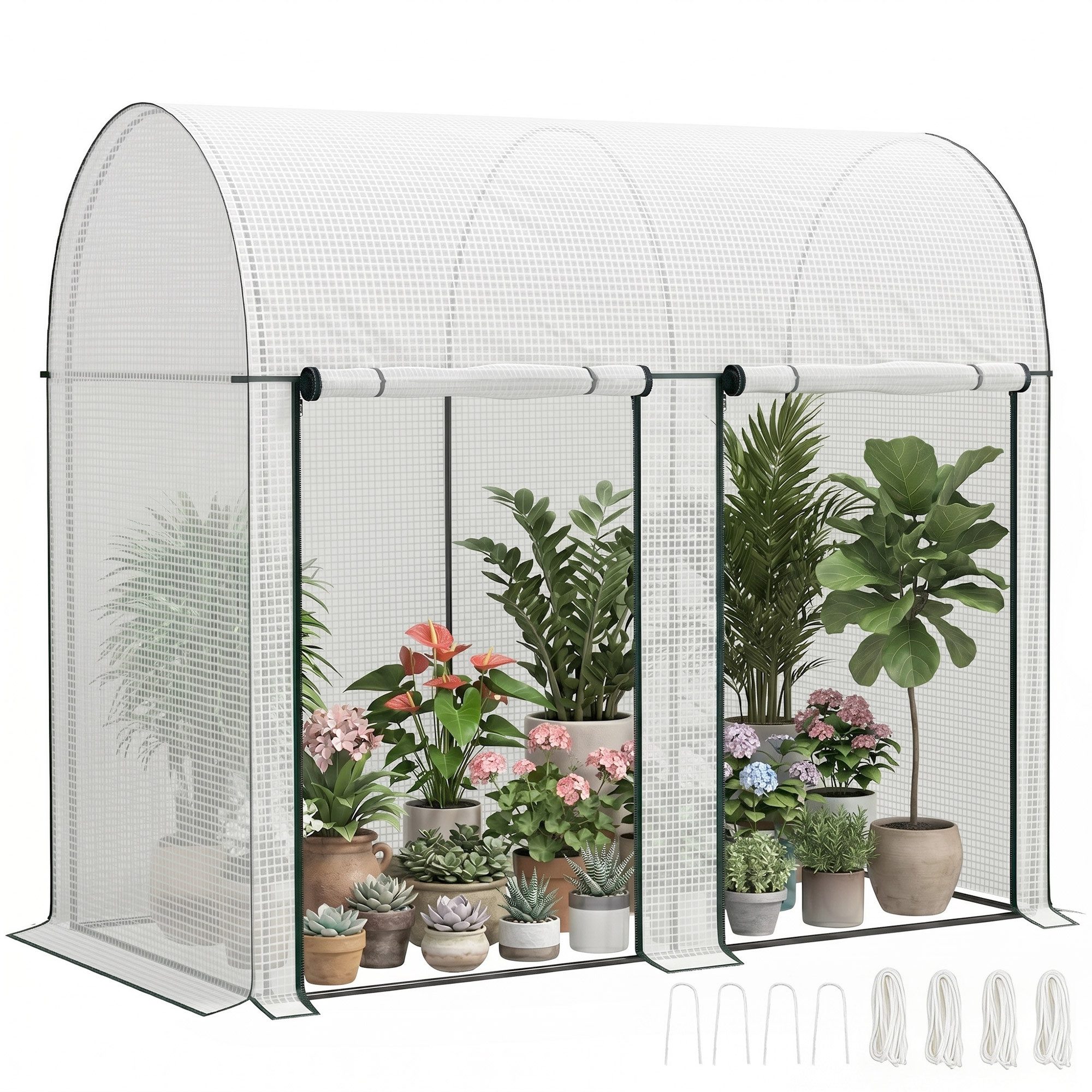 MC Star Gewächshaus 2 m² großes Gartengewächshaus, Maße 2 m (L) x 1 m (B) x 1,78 m (H), 2 aufrollbare Türen mit Reißverschluss, Stahl, hochdichtes PE (140 g/m), UV-beständig, weiß