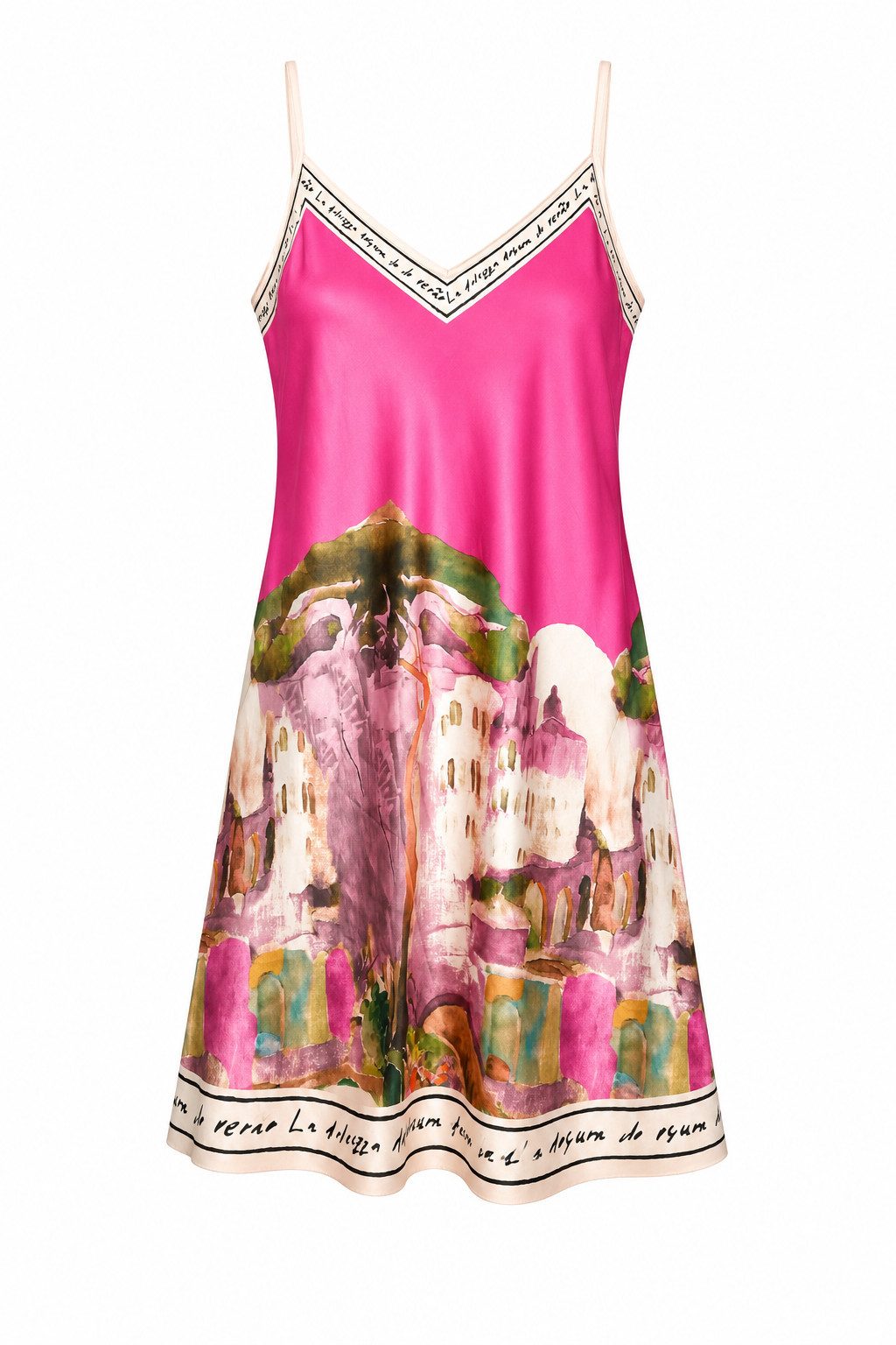 ITALY VIBES Sommerkleid - Trägerkleid - Viskose Kleid mit Landschaftsprint für Damen One Size / Einheitsgröße - passend für Größe S - L