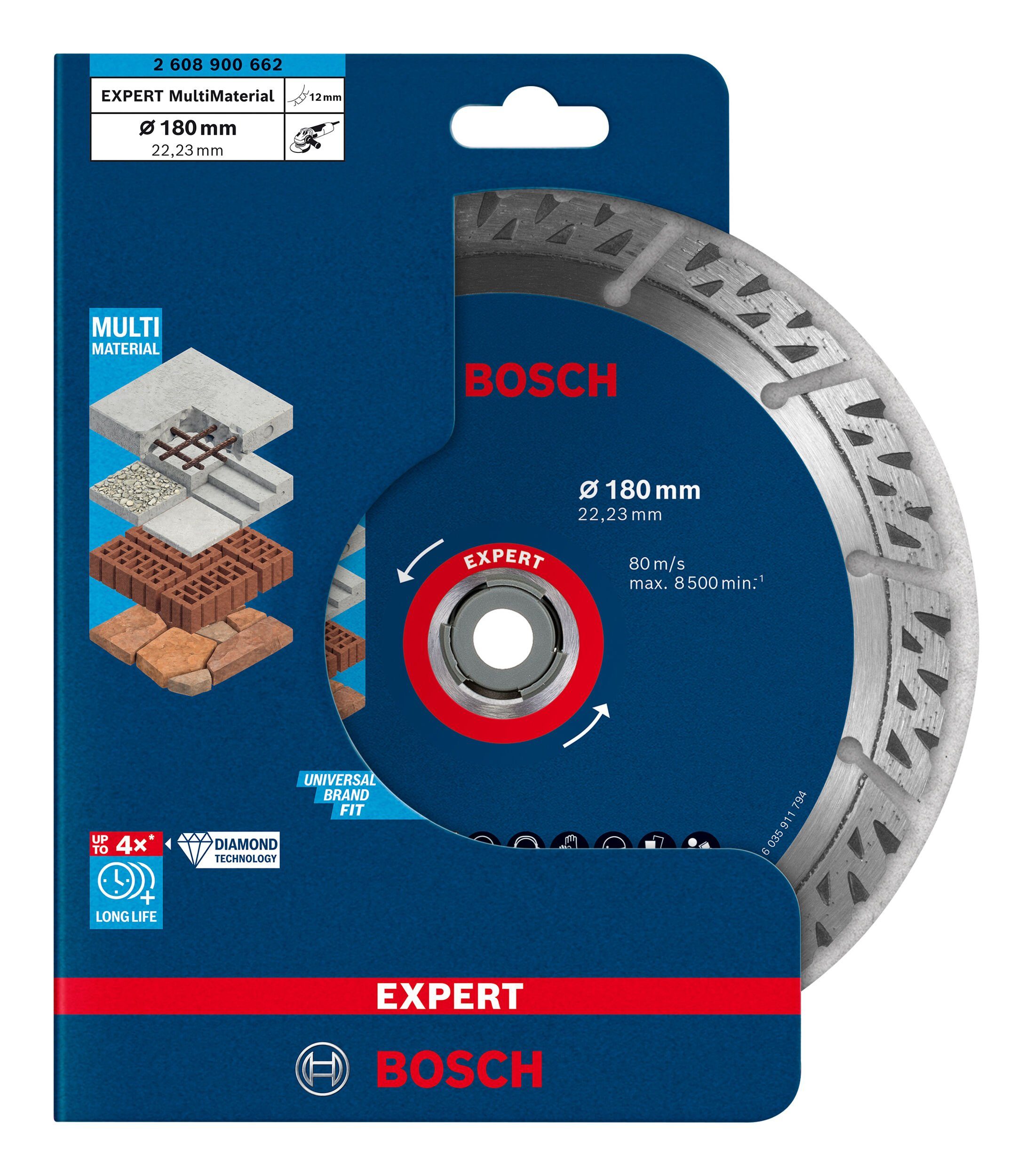 x BOSCH mm, Universal MultiMaterial, Trennscheibe 180 x Expert 180 - x Diamanttrennscheibe Best for 22,23 Expert 2,4 Ø