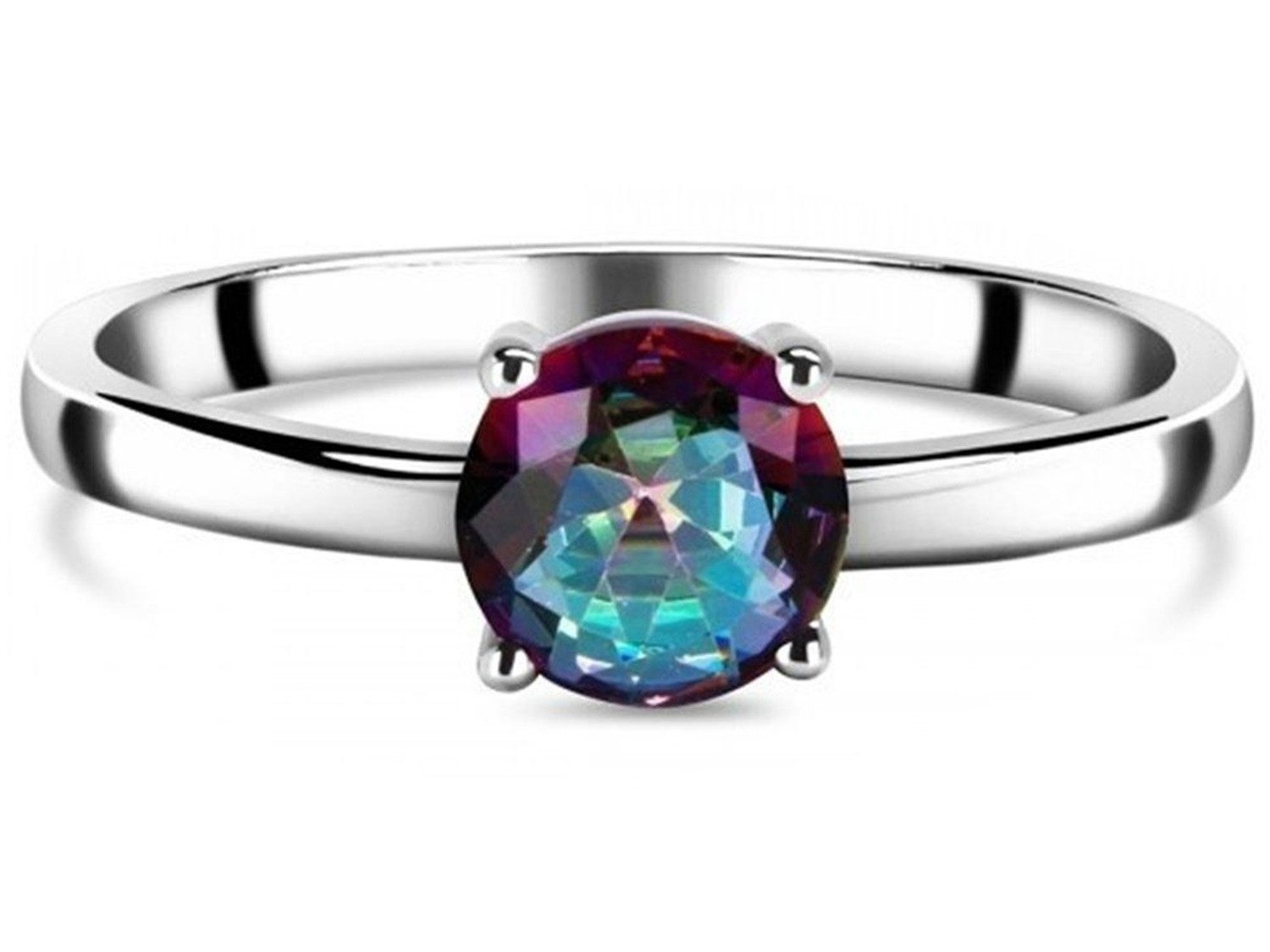 Goldene Hufeisen Solitärring Damen Solitär Mystic Topas Fingerring 925 Silber mit Edelstein Rund, Edelsteinschmuck für Damen