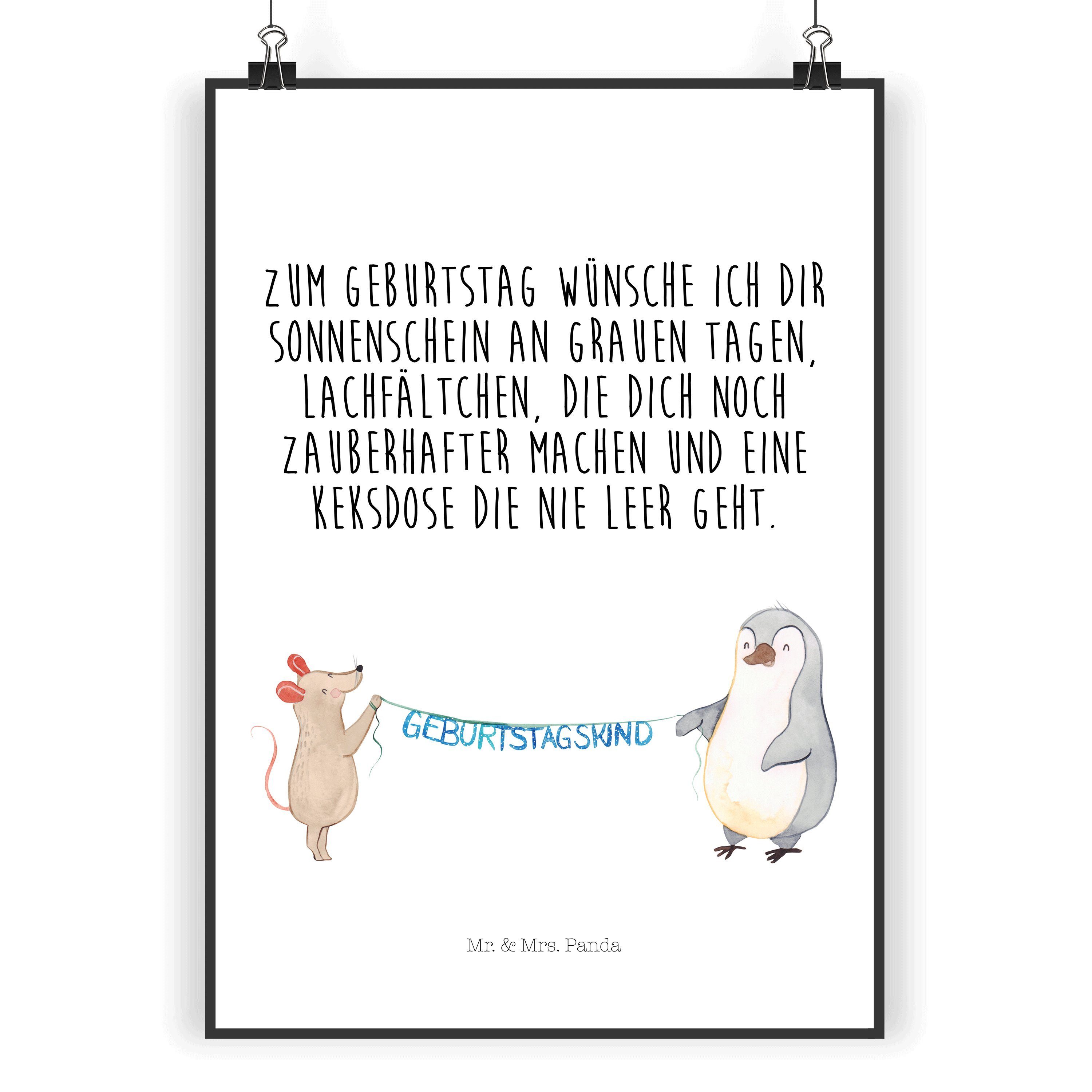 Mr. & Mrs. Panda Poster DIN A5 Maus Pinguin Geburtstag - Weiß - Geschenk, Geburtstagsgeschenk, Maus Pinguin Geburtstag (1 St)