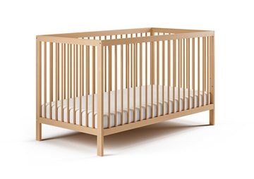 Kids Collective Babybett Gitterbett 60x120 70x140 cm höhenverstellbar herausnehmbare Sprossen, Buchenholz sehr stabil Made in Europe natur 120x60