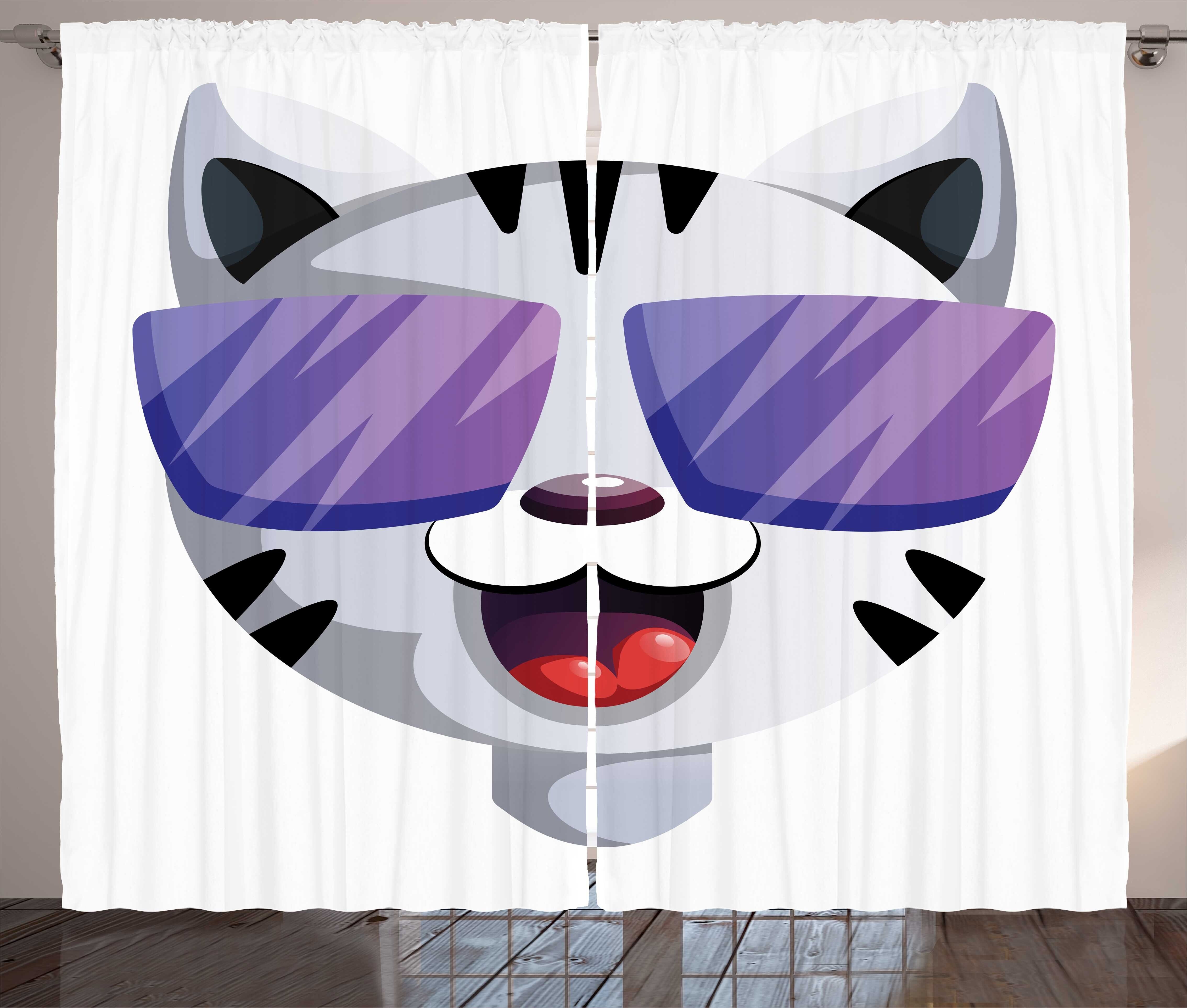Gardine mit Kräuselband Sonnenbrille Haken, und Abakuhaus, Schlafzimmer Schlaufen Portrait Cartoon Kitten Vorhang