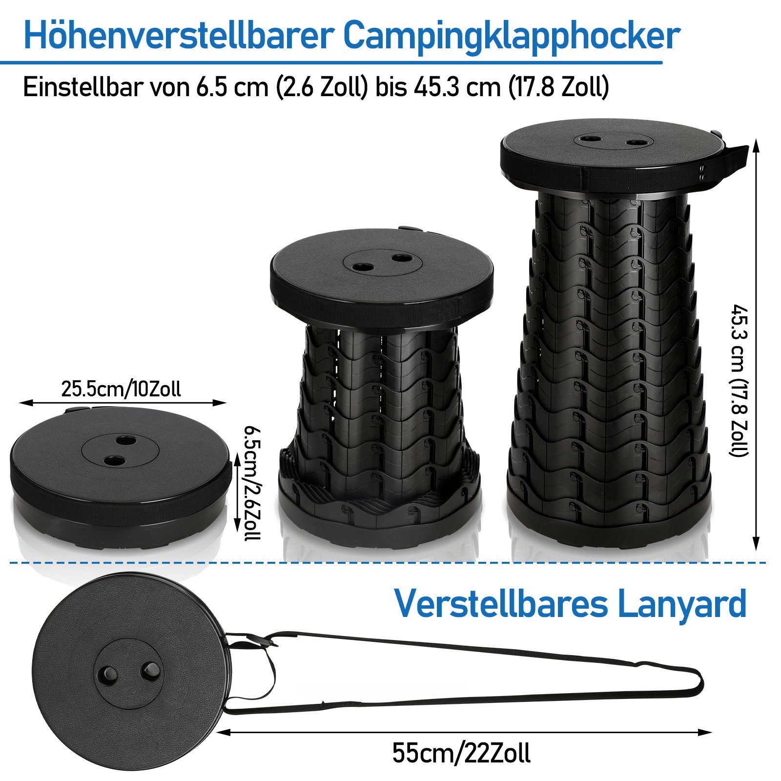 Gimisgu Klappstuhl Tragbarer Klappstuhl Klapphocker Teleskop Faltbar Hocker Sitz Schwarz