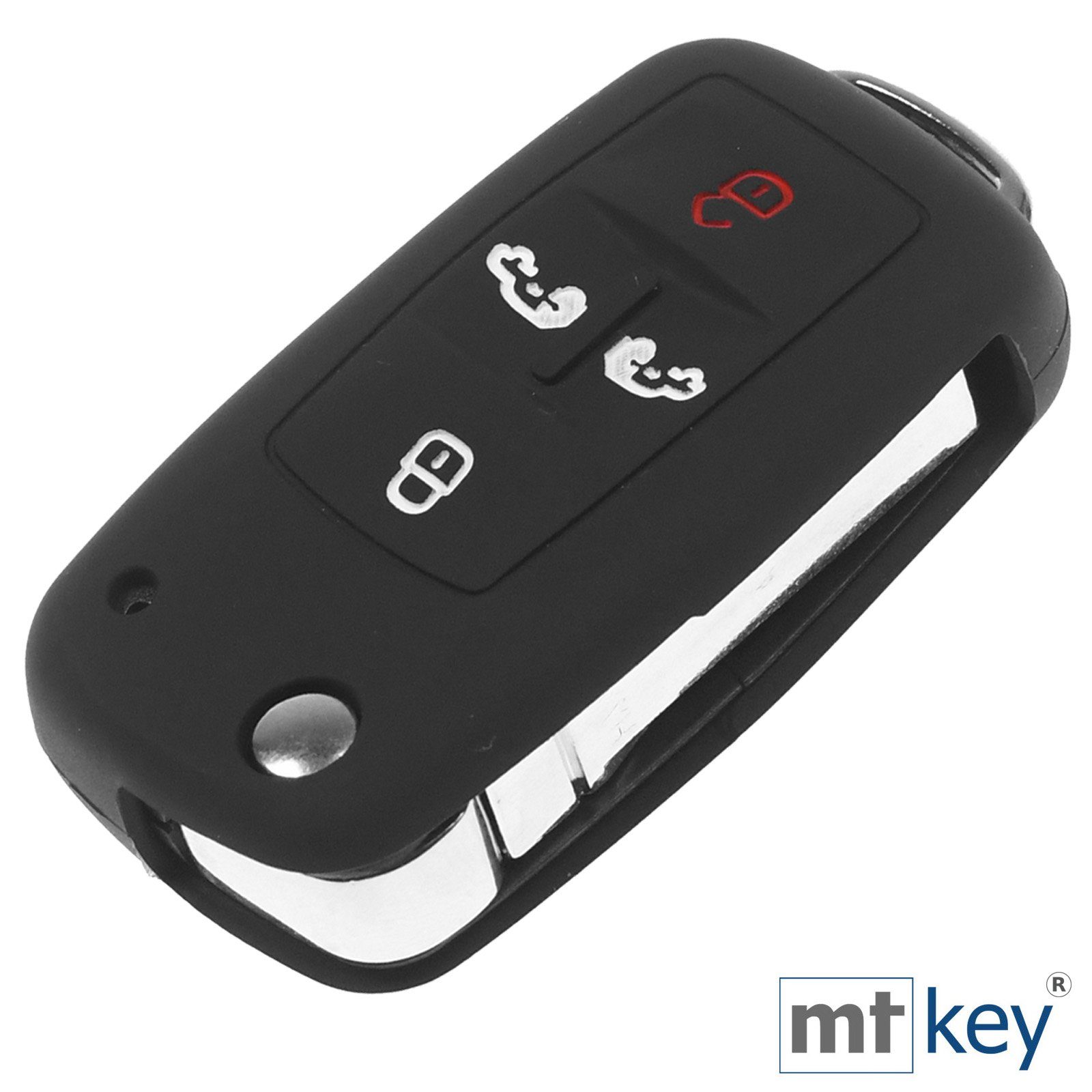 mt-key Schlüsseltasche Autoschlüssel Softcase Silikon Schutzhülle im Wabe Design Schwarz, VW Multivan Sharan T5 T6 Caddy Seat Alhambra 4 Tasten Schlüssel – Bild 4 von 5