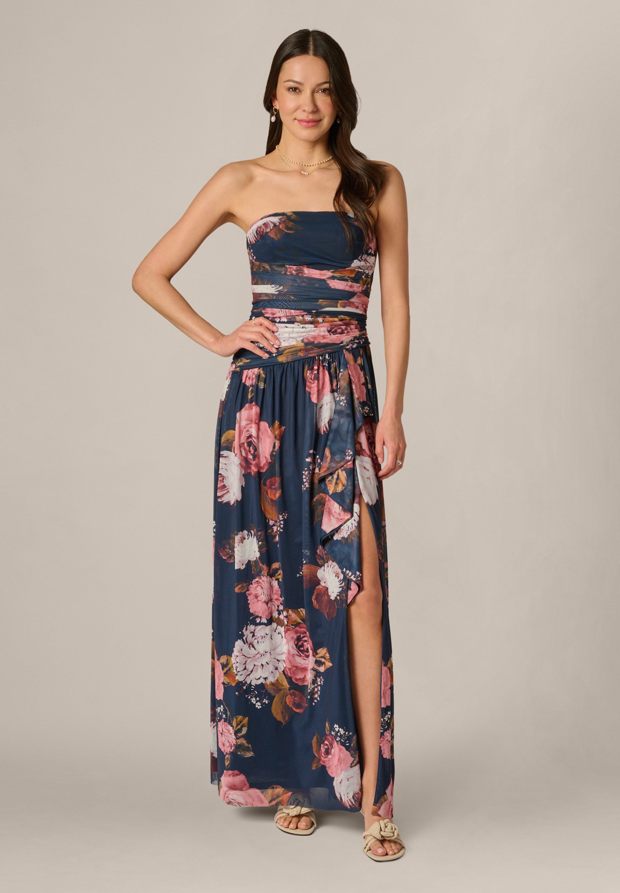 Adrianna Papell Maxikleid Stretch Mesh Strapless Gown Etuikleid aus Stretch-Mesh mit strukturierten Details und Blumenmuster