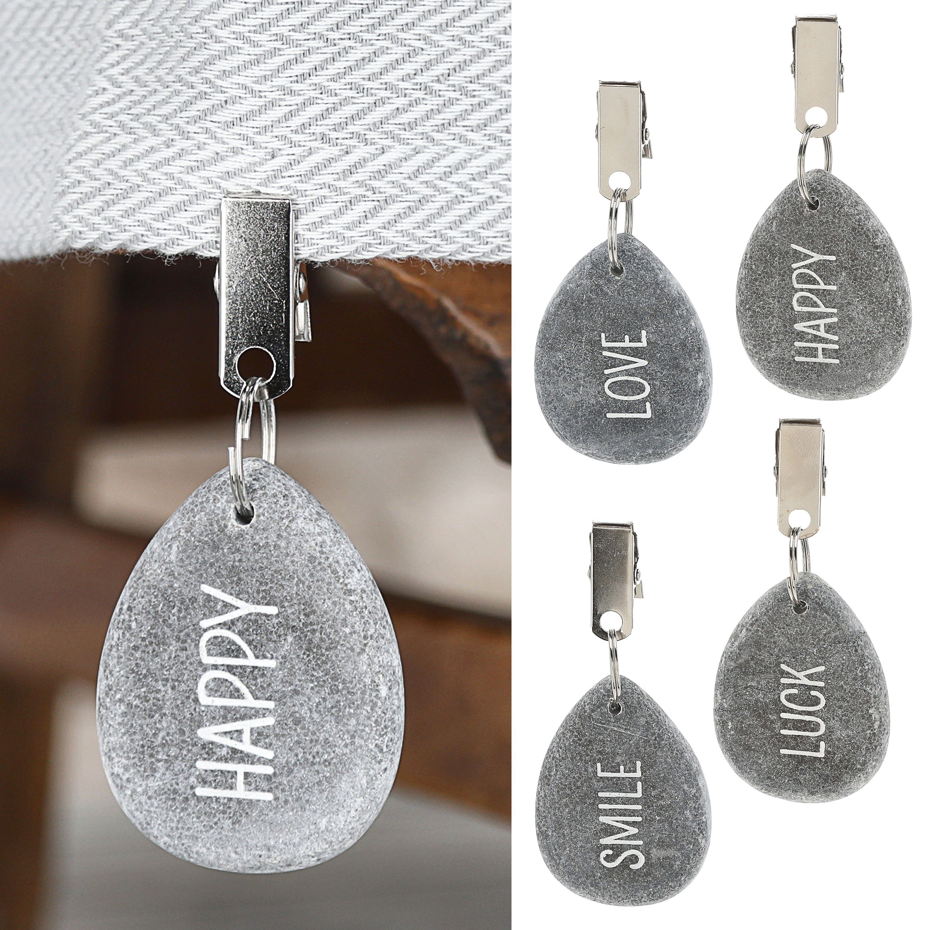 CEPEWA Tischdecke Tischdeckenbeschwerer 4er Set Stein 4,5x6x1cm Happy Luck Love Smile