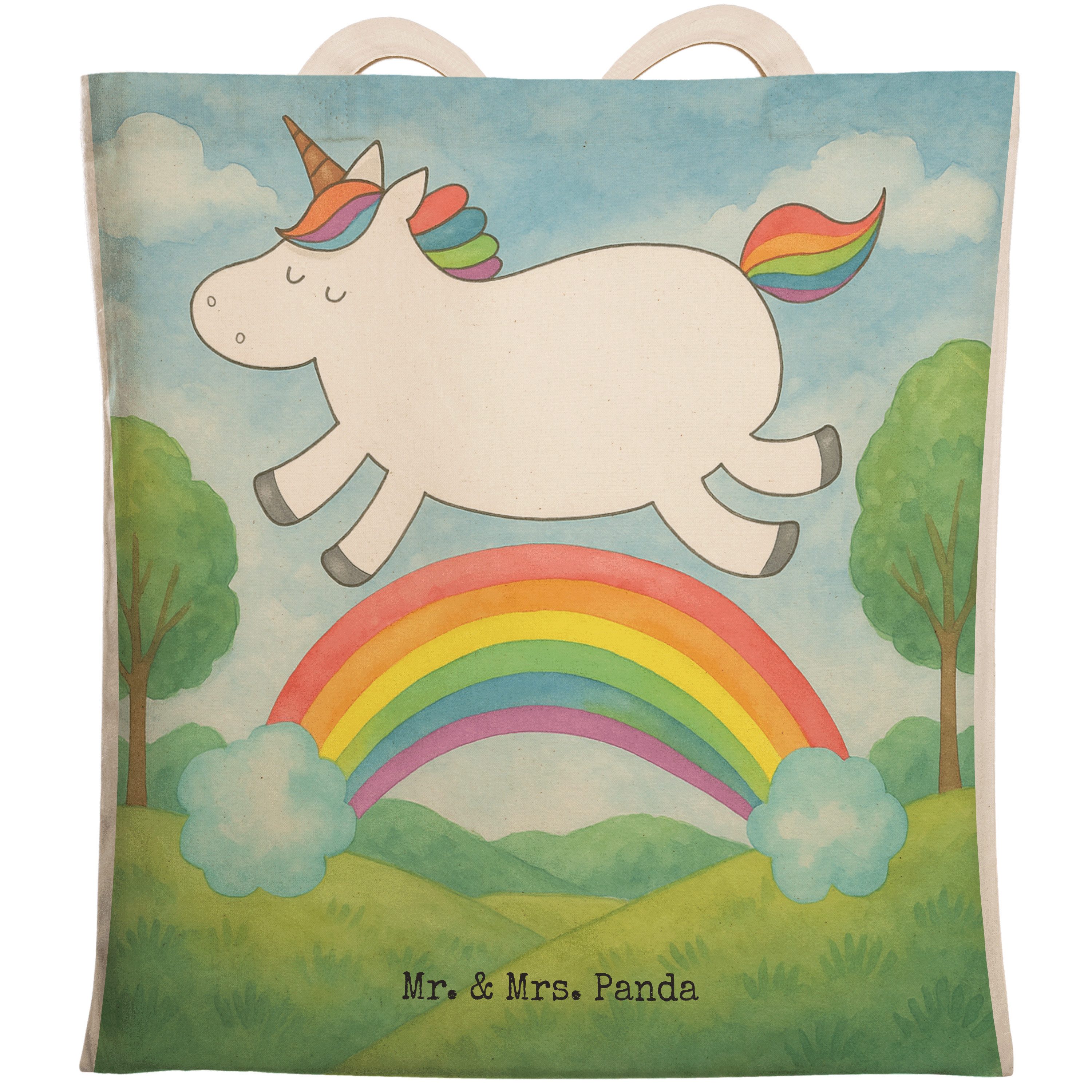 Mr. & Mrs. Panda Tragetasche Einhorn Regenbogen Design, Beutel, Weiß, shopping bag, Tasche, Erwach (Packung), stoffshopper Unicorn Alltagstasche