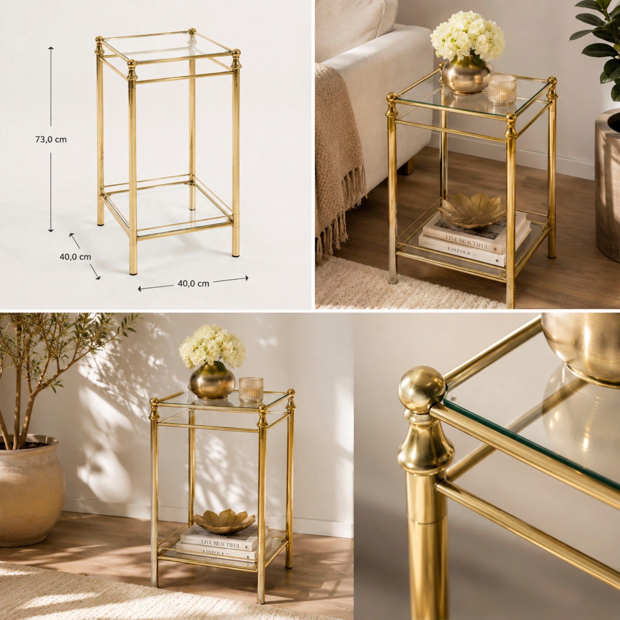 HAKU Beistelltisch Sofatisch, Wohnzimmertisch (1-St), quadratisch - aus Metall Gold B/T/H 40/40/73 cm