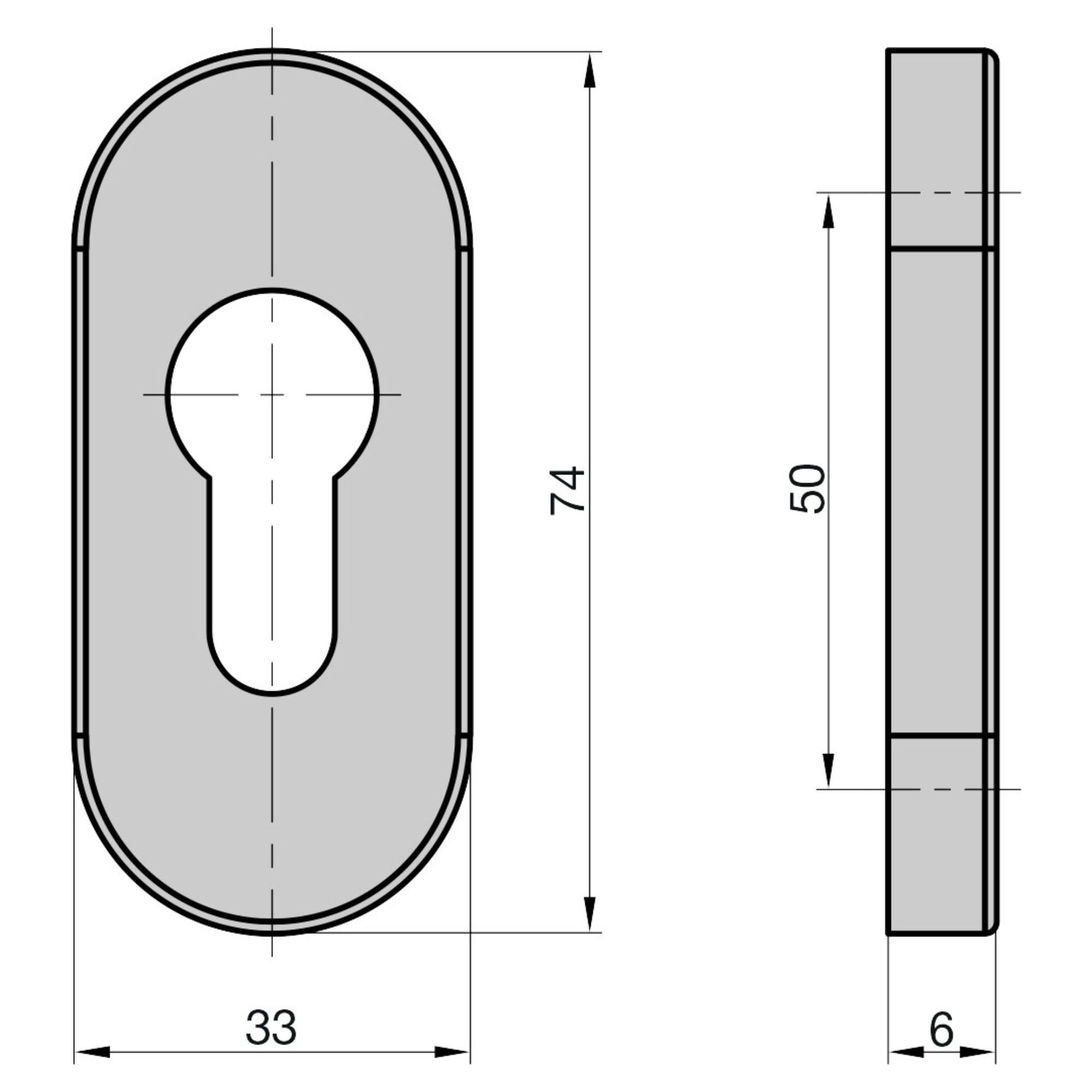 BASI Türbeschlag Schutzrosette mit PZ-Lochung (Packung), aus Edelstahl, für Profil- und Rahmentüren, Stärke 6 mm, oval – Bild 2 von 2