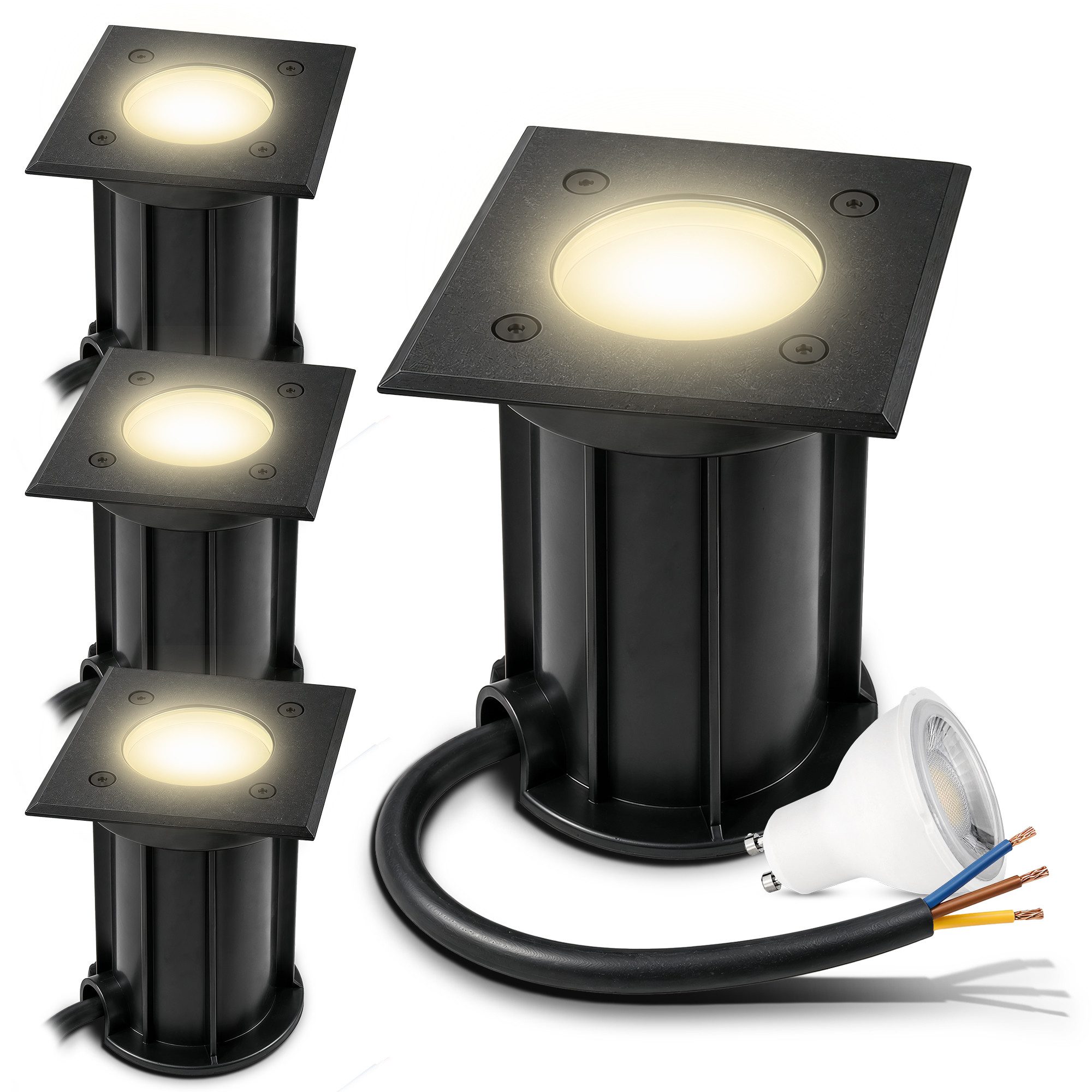 linovum LED Gartenstrahler 4x BOQU Bodeneinbaustrahler LED GU10 2W warmweiß IP67 Bodenlampe, Warmweiß